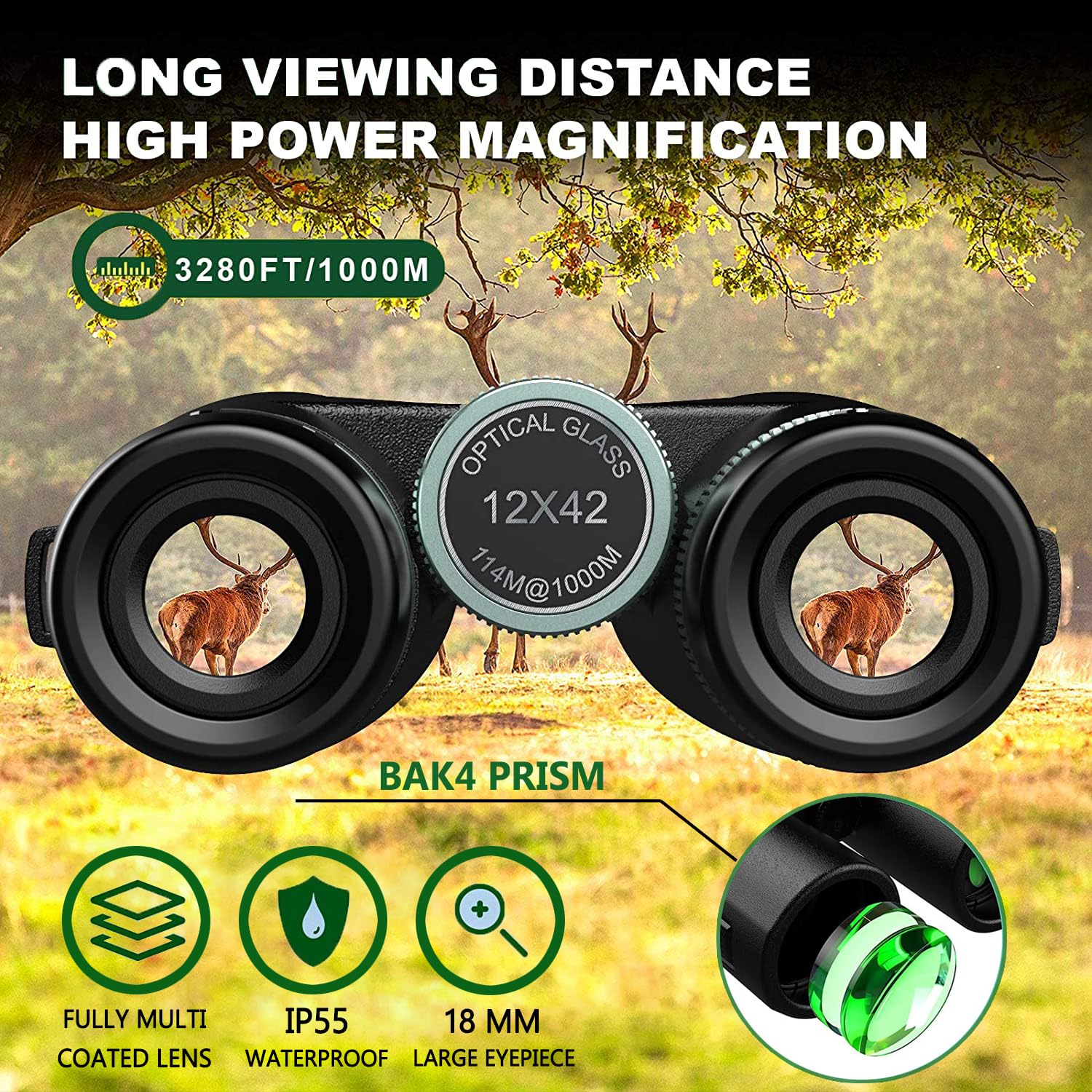 Ayraviio 12×42 Binoculars For Adults With Smartphone Holder & Tripod, Birthday  For Men Dad Him Husband Teen, High Power Lightweight Binoculars, Fmc & Bak4 Prism, Survival Hiking Gear