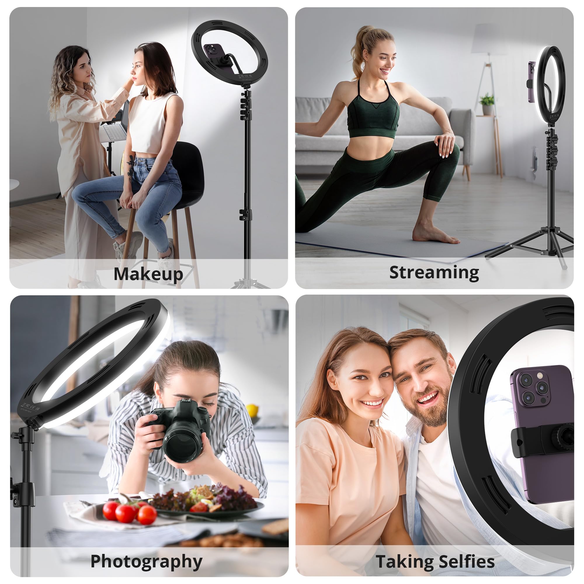 Atumtek 10" Selfie Ring Light With 55" Extendable Tripod Stand, Selfie Light With Phone Holder And Bluetooth Remote, Dimmable Led Ring Light For Streaming, Tiktok, Zoom, Vlogging, Youtube, Etc