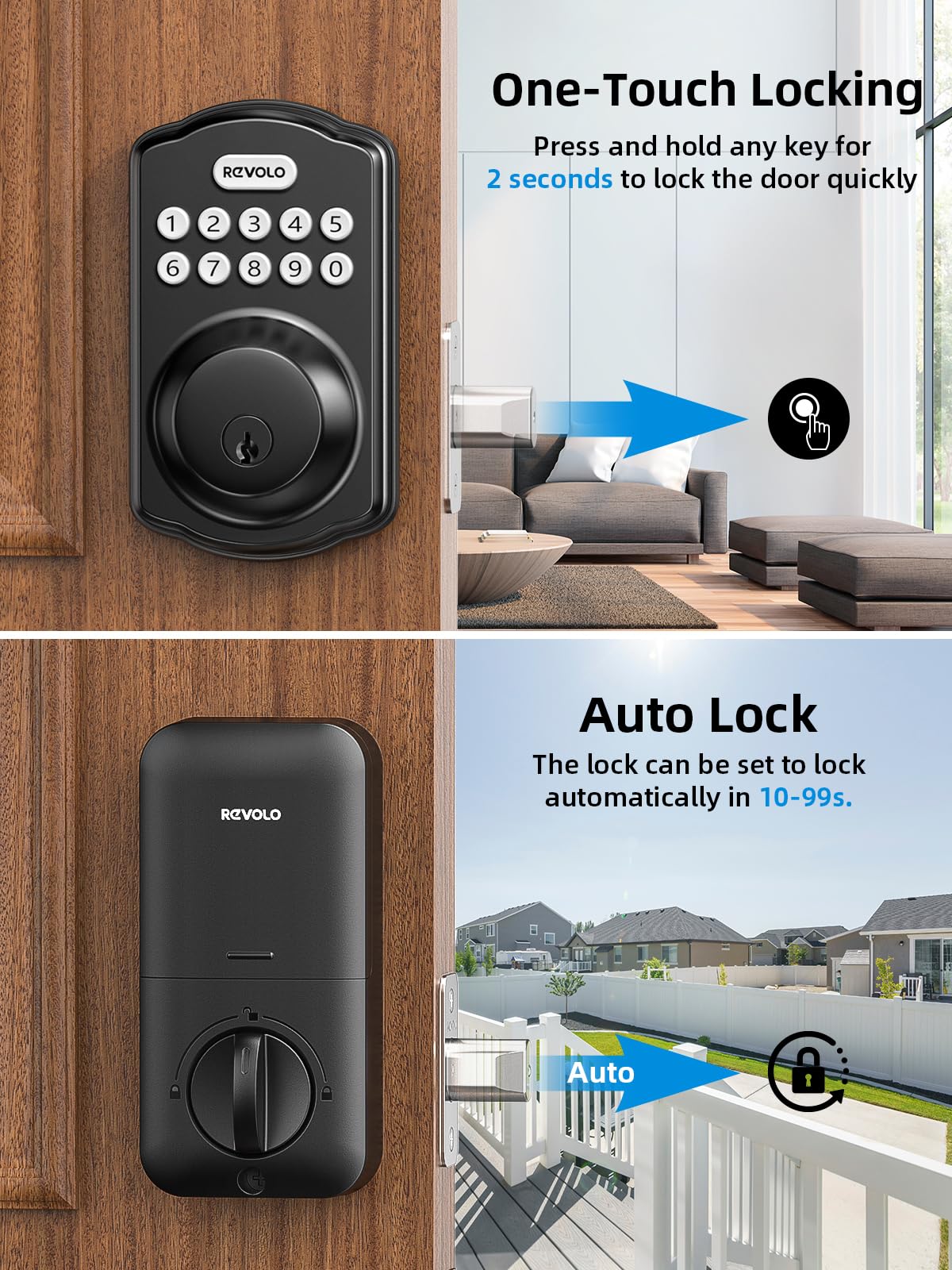 Revolo Re001 Electronic Keypad Deadbolt, Keyless Entry Door Lock, Smart Keyed Entry With Handle, Auto Lock, Front Door Handle Sets, Anti-Peeking Password, Matte Black