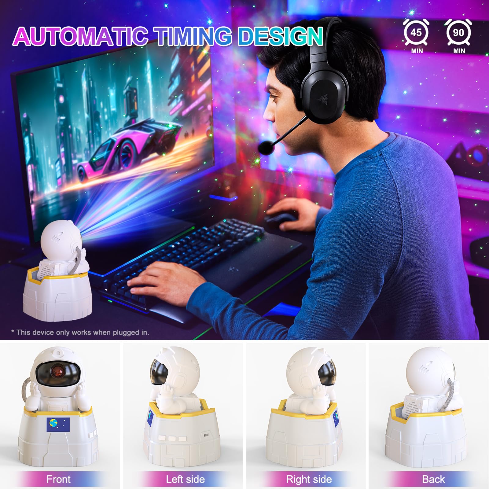 Haksimey Astronaut Galaxy Projector With Bluetooth Speaker, Nebula Night Light, 360 Adjustable Star Projector For Kids, Bedroom