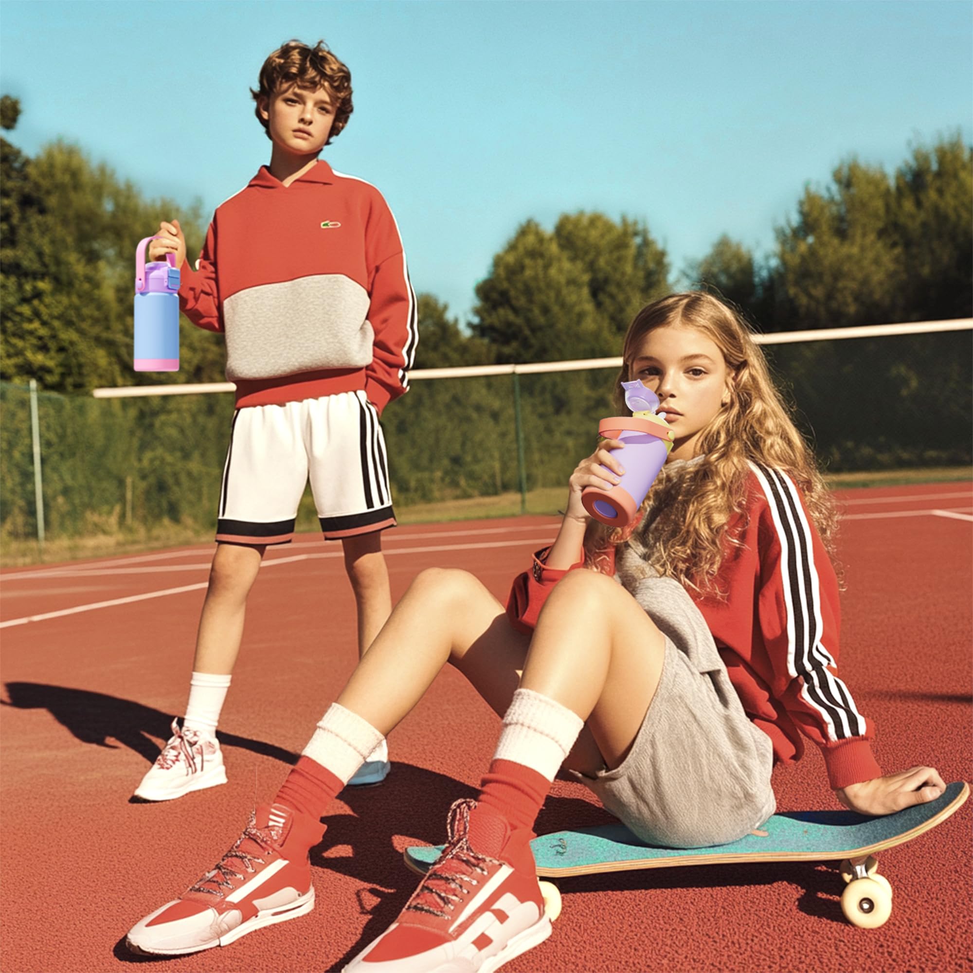 Meoky Insulated Water Bottle For Kids: 14 Oz Toddler Water Bottle With Straw And Spout Lid