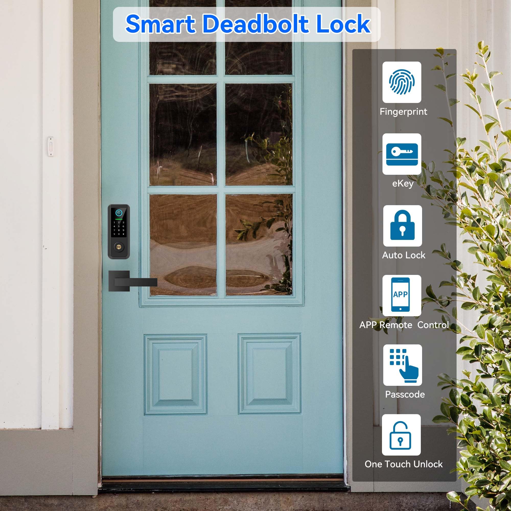 Yosimika Keyless Entry Door Lock With Handle Set,Smart Front Door Lock With Keypad Set,Keyless Entry Digital Deadbolt,Smart Deadbolt With Auto Lock,App Control, Matte Black