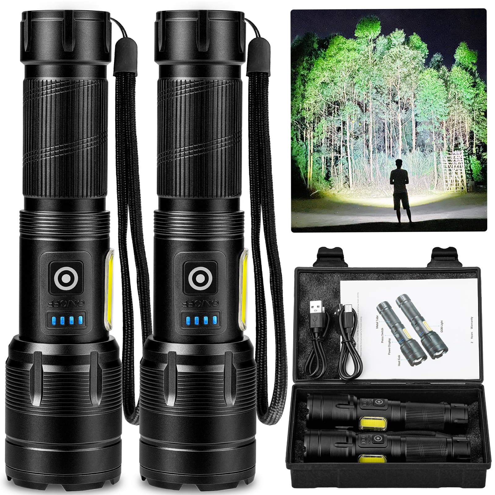 Gdplus Rechargeable Flashlight 990000 High Lumens, Super Bright Led Flashlight With 7 Modes, Waterproof Powerful Flash Light For Camping, Home, Emerge∩Cies (Black)