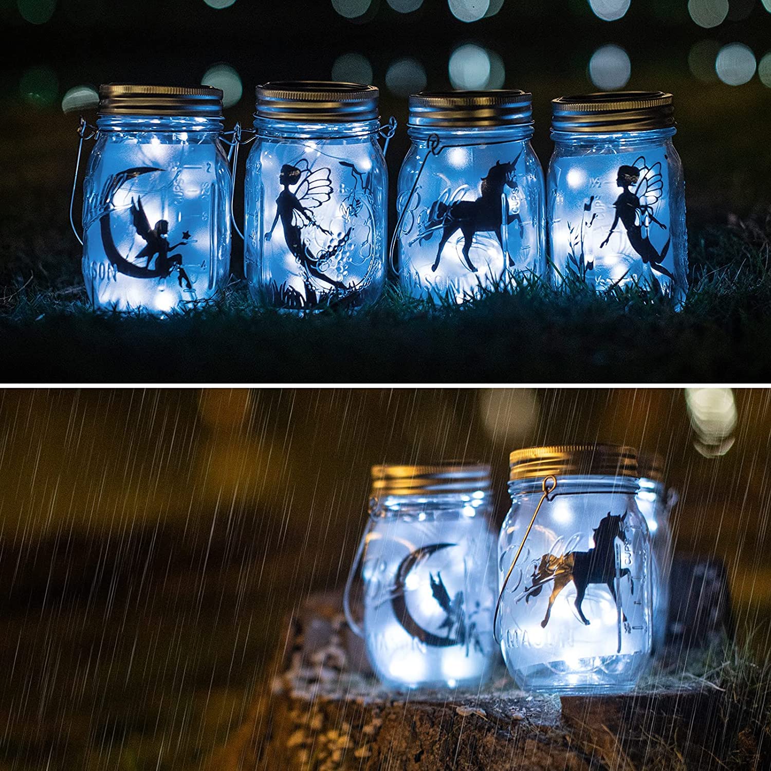 Vookry 6 Pack Solar Mason Jar Lights, 30 Led Mason Jar Lids Waterproof Firefly Fairy String Lights With 6 Hangers(No Jars), For Outdoor Patio Garden Yard Lawn Party Wedding Decoration - Cool White