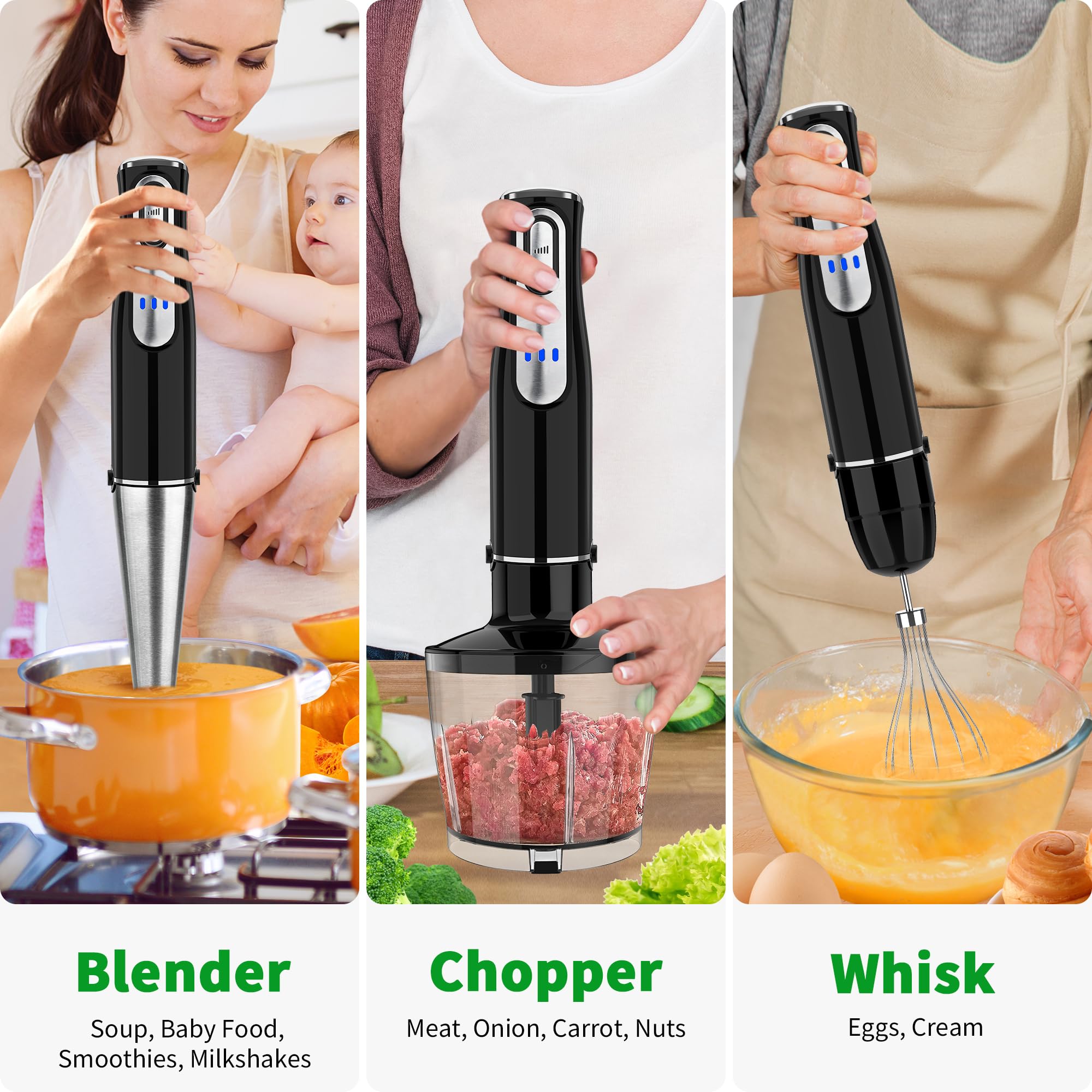 Binroc Cordless Immersion Blender Handheld, Rechargeable 4 In 1 Electric Hand Blender Stick Blender Variable Speed With Chopper, Beaker, Whisk, Stainless Steel Blade For Soup, Baby Food, Smoothies