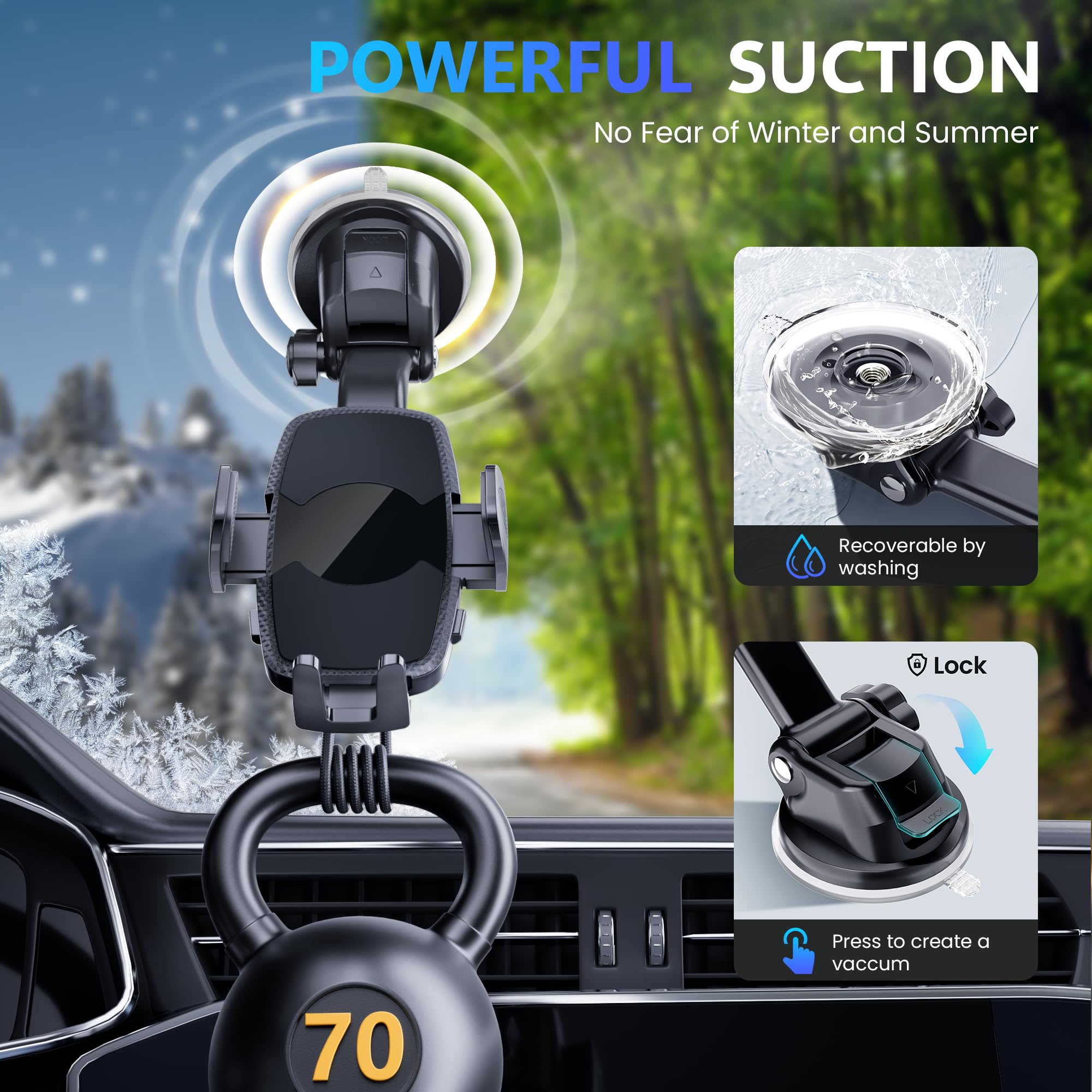 Tuorl Car Phone Holder, Universal Phone Mount For Car Dashboard&Windshield&Air Vent,Super Suction Dash Cellphone Car Mount Stand For Iphone 16/15/14/13/12/11 Pro Max, Samsung & Android Smartphones