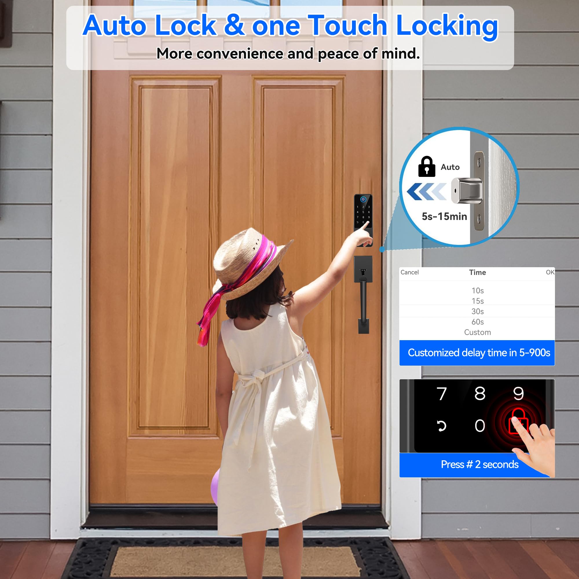 Yosimika Smart Lock For Front Door,5-In-1 Keyless Entry Door Lock Deadbolt,App Controll Keypad Deadbolt Lock With Handle,Smart Digital Code Deadbolt,Black