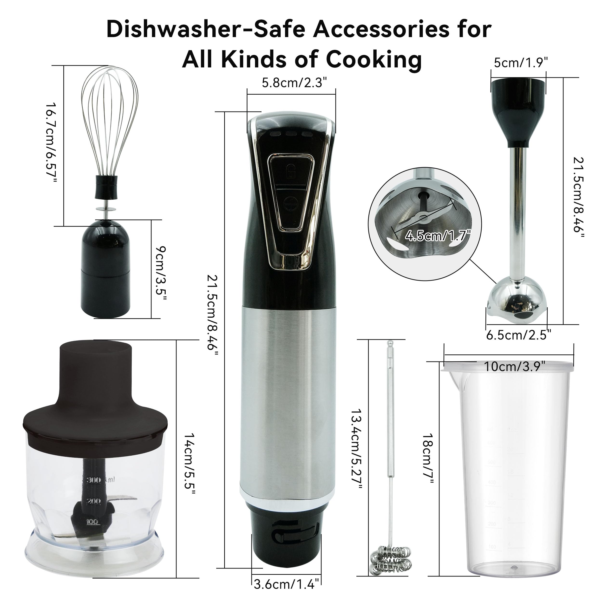 Weavelife Cordless Portable Immersion Blender 5-In-1 Blender Set, Ice Crushing Power With One-Touch Speed Control, Comes With Potato Masher, Whisk, Chopper, Beaker, And Storage Case, Stainless Steel