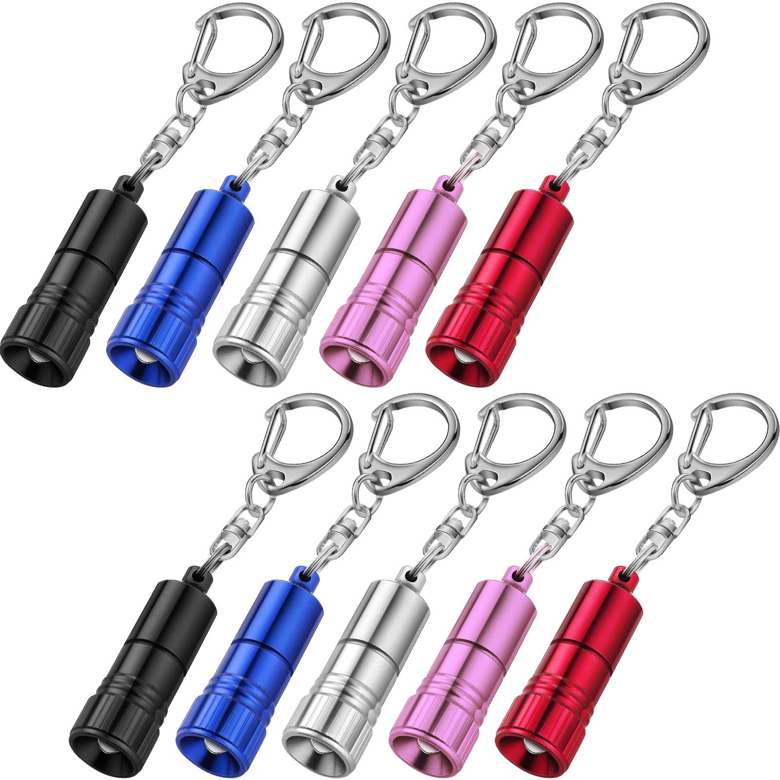 Mudder 10 Pieces Small Led Flashlight Keychain Bright Flashlight Keychain Ring Portable Torch With Hook For Camping, Battery Included