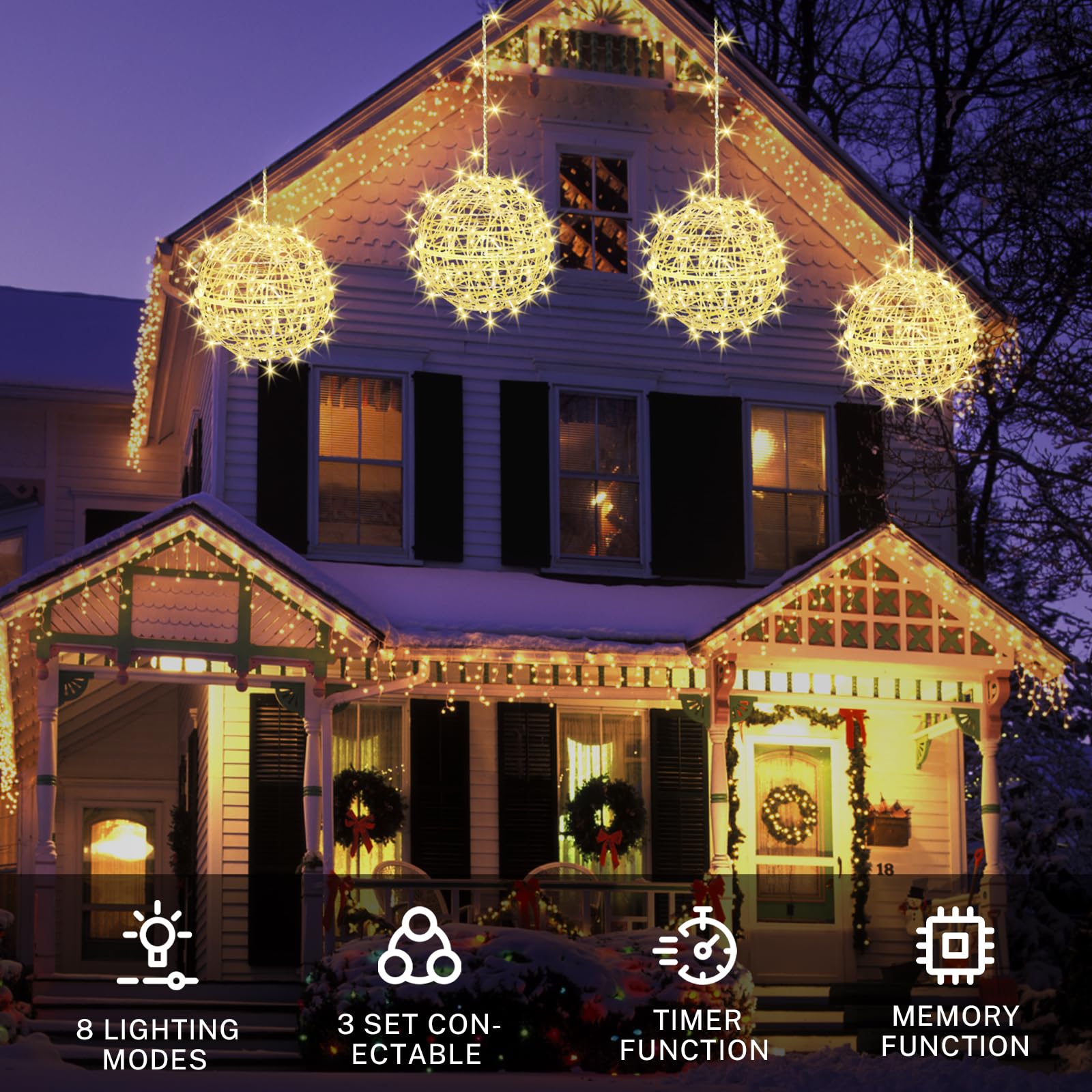 Jnoec Outdoor Balls Lights Hanging Tree Garden Lights - 4 Pack 11.8" Sphere Lights With Plug In Globe Lights Trees Garden Lights For Party Wedding Yard Garden Porch Patio Decoration(Warm White)