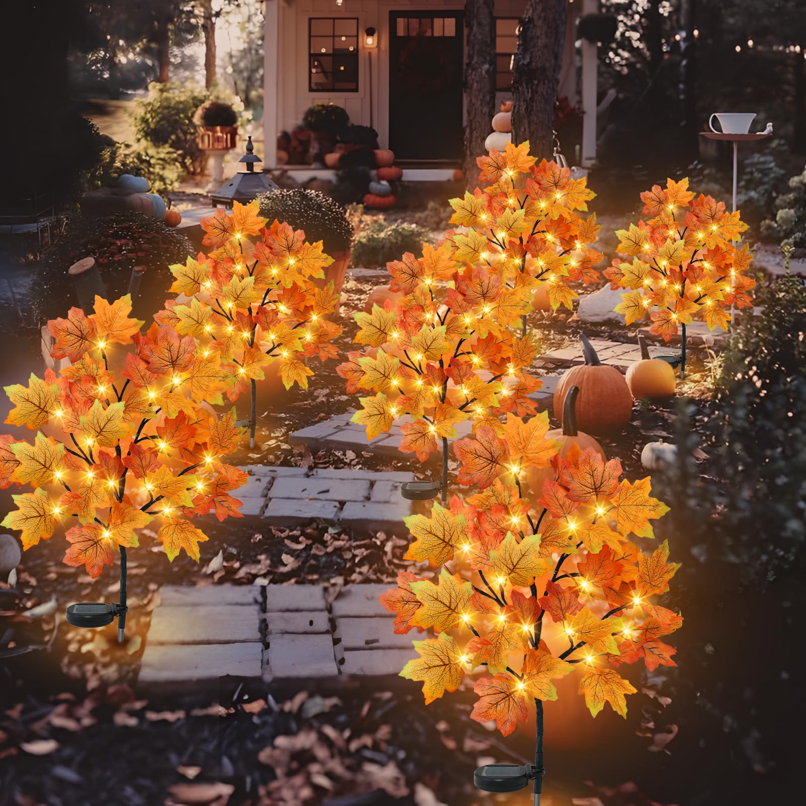 Ruidazon 8 Pack Solar Fall Lights Outdoor Fall Maple Solar Stake Lights 160 Led Waterproof Fall Pathway Lights For Outside Garden Yard Autumn Thanksgiving Fall Decor