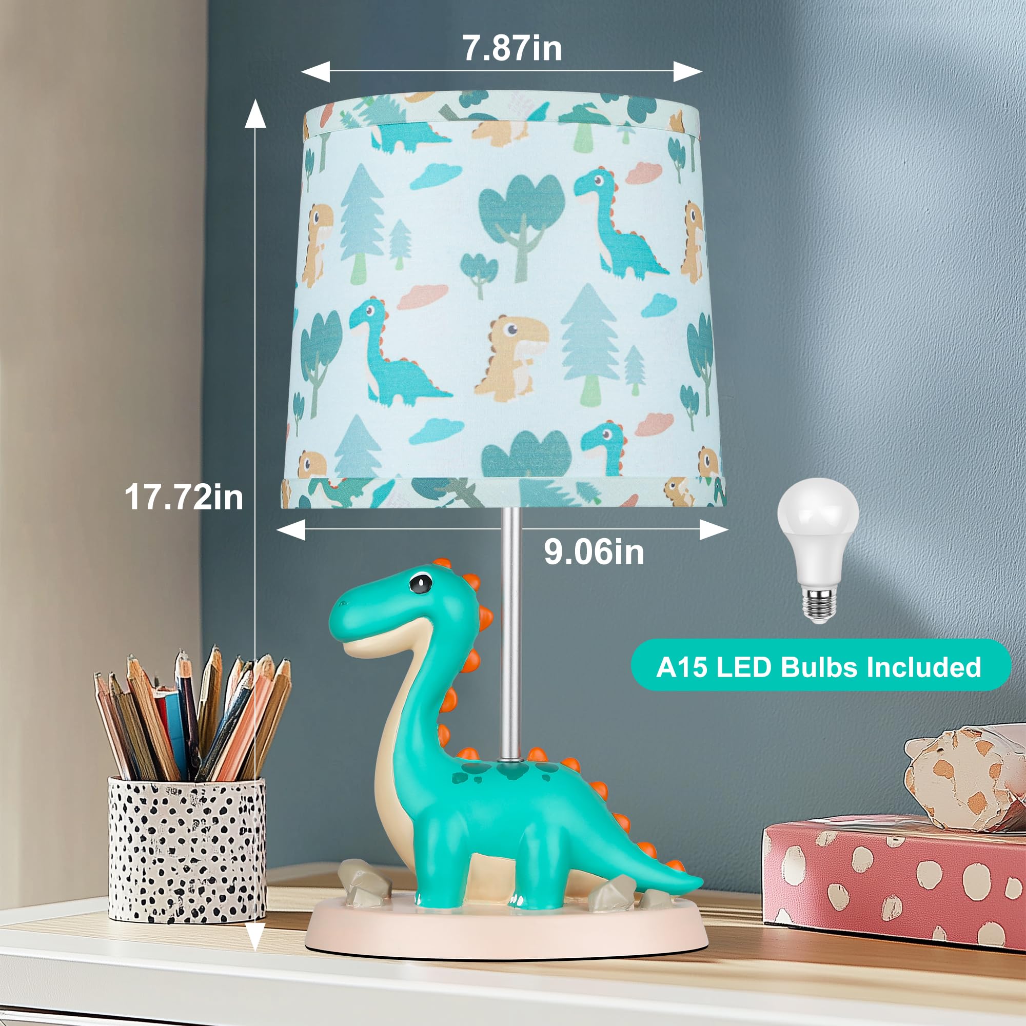 Hamucd Small Green Dinosaur Table Lamp For Bedroom Nightstand Decor,Animal Nursery Single Bedside Lamp For Kid Study Room,Cute Desk Lamp For Boy Girl Toddler Play Room,1 Led Bulb Included