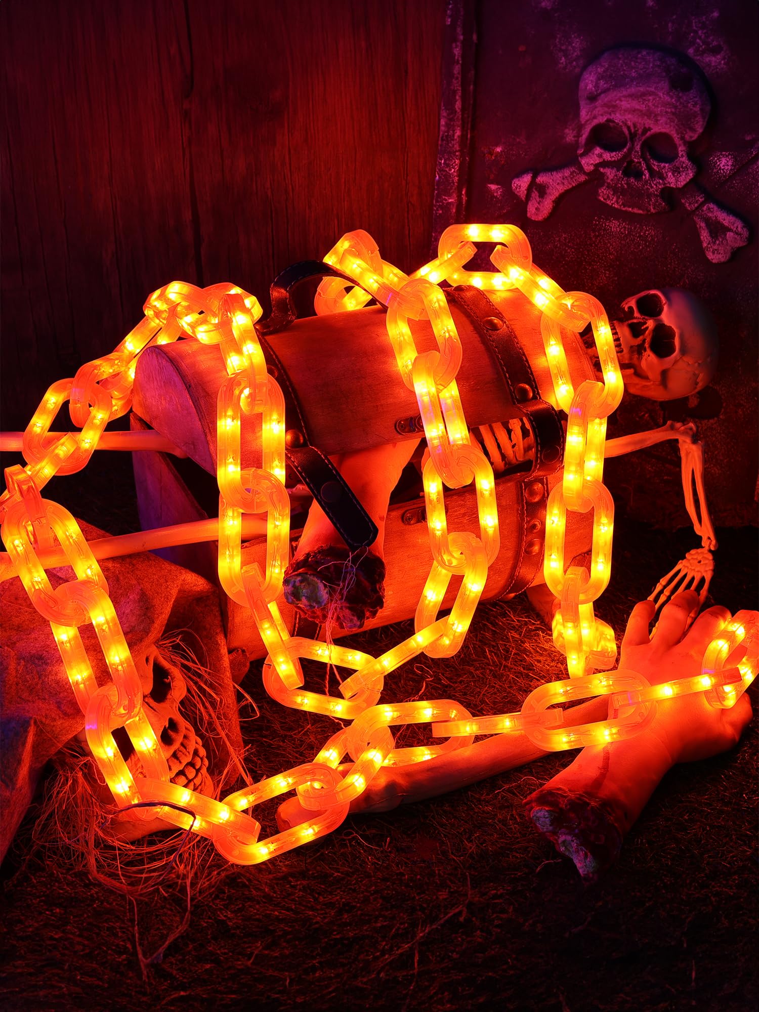 Flacchi Halloween Decorations Battery String Lights - 10 Ft 160 Led Plastic Chain String Lights With Waterproof, 8 Lighting Modes And Timer Function (Orange) Us Patent Product