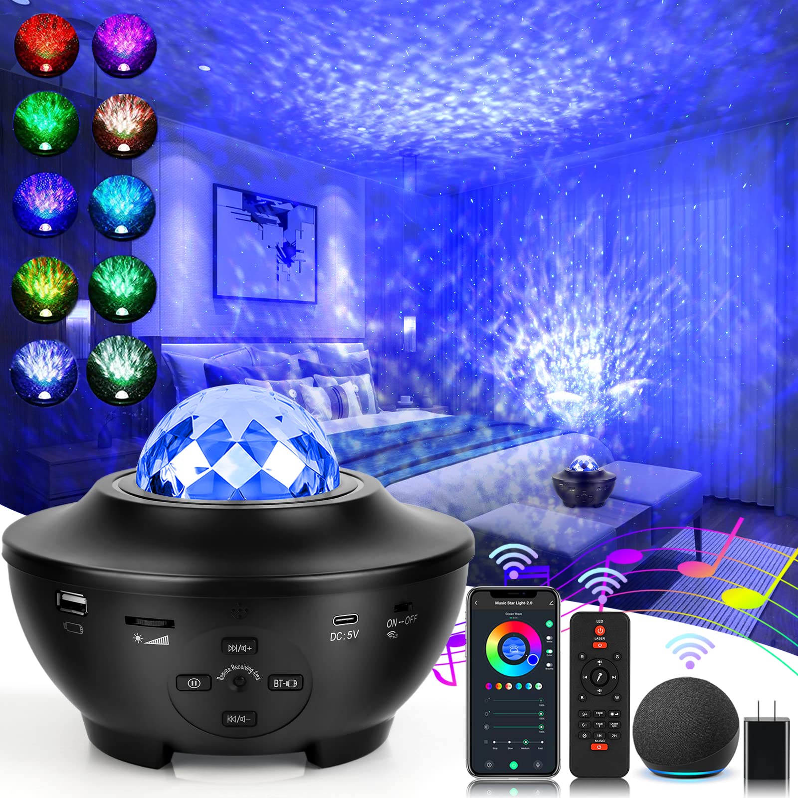 Zamoo Star Projector, Galaxy Projector For Bedroom, Led Night Light Projector With Bluetooth Speaker, Timer, Remote Control, For Kids, Adults, Christmas, Birthday