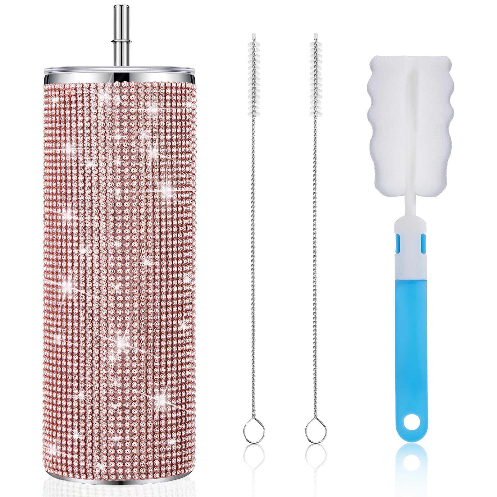 Tessco Bling Cups Rhinestones Tumbler With Straw Glitter Water Bottle Stainless Steel Straw Tumbler