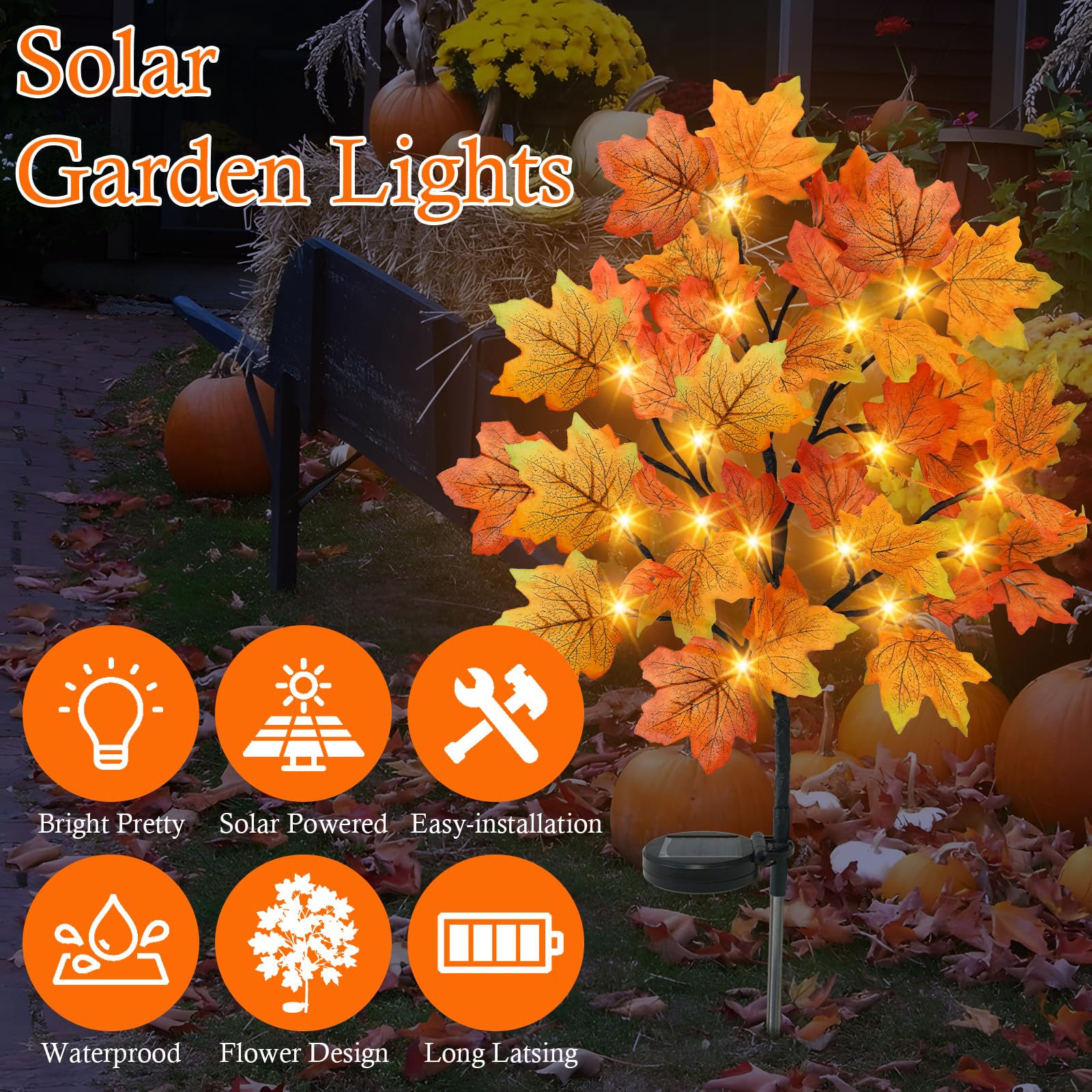 Ruidazon 8 Pack Solar Fall Lights Outdoor Fall Maple Solar Stake Lights 160 Led Waterproof Fall Pathway Lights For Outside Garden Yard Autumn Thanksgiving Fall Decor