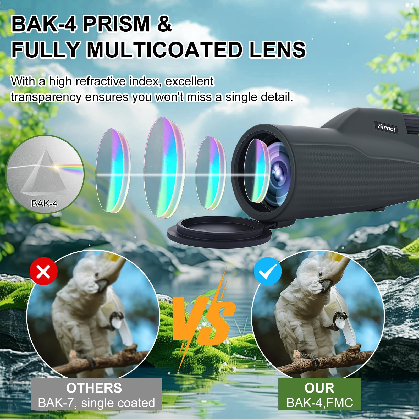 Sfeoot Monocular Telescope 12X56 High Power With Smartphone Adapter Tripod,Larger Vision Monoculars For Adults With Bak4 Prism & Fmc Lens, Suitable For Bird Watching Hunting Hiking Camping Wildlife-Green