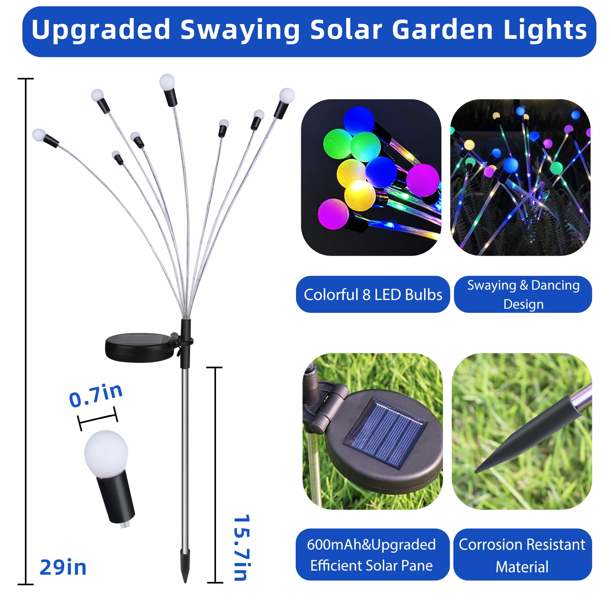 Zavothy Solar Garden Lights, Christmas Decorations Solar Fairy Lights Outdoor Waterproof, 4 Pack 32Leds Sway By Wind, Dancing Fireflies Lights For Garden Decor Yard Patio Pathway Decoration
