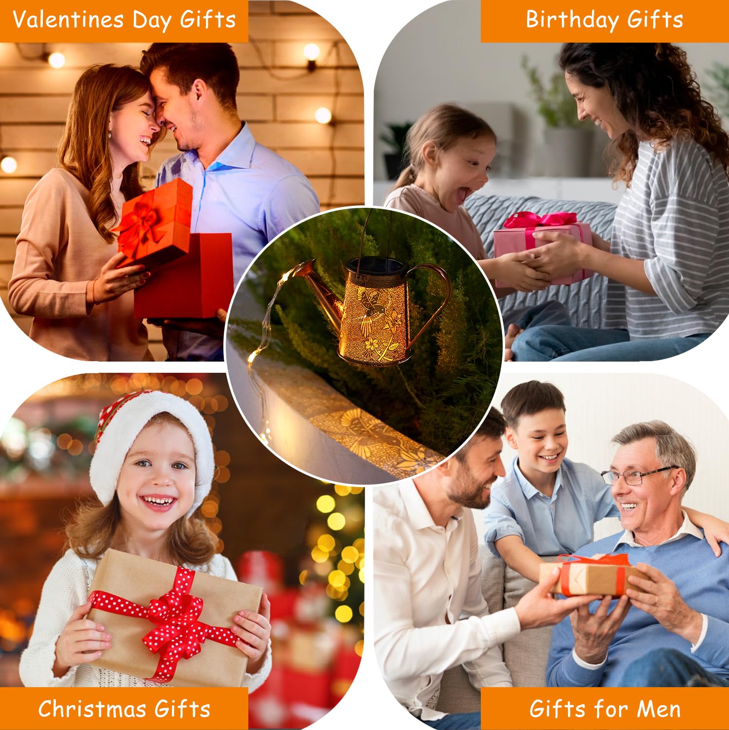 Yjfwal 2 Pack Solar Watering Can With Lights,Hummingbird Pattern+Copper Coin Pattern