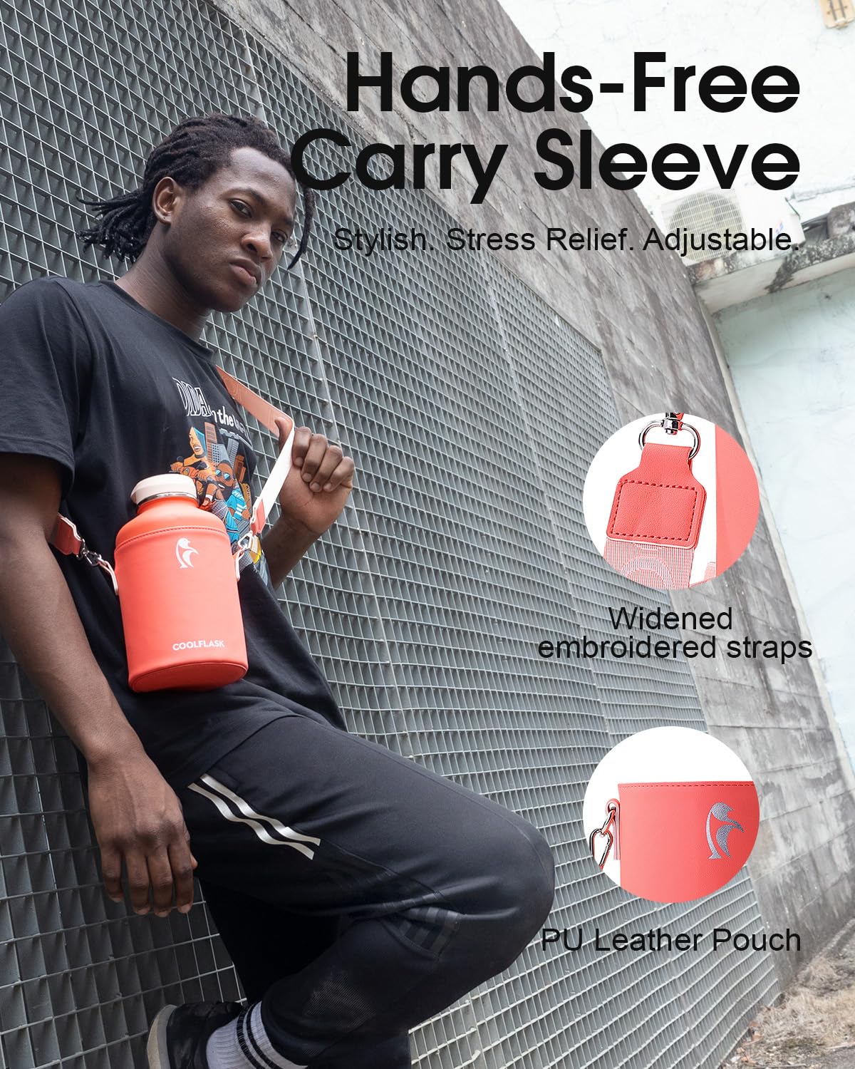 Coolflask 64 Oz Water Bottle Insulated With Pu Leather Sleeve, Half Gallon Water Bottle Color