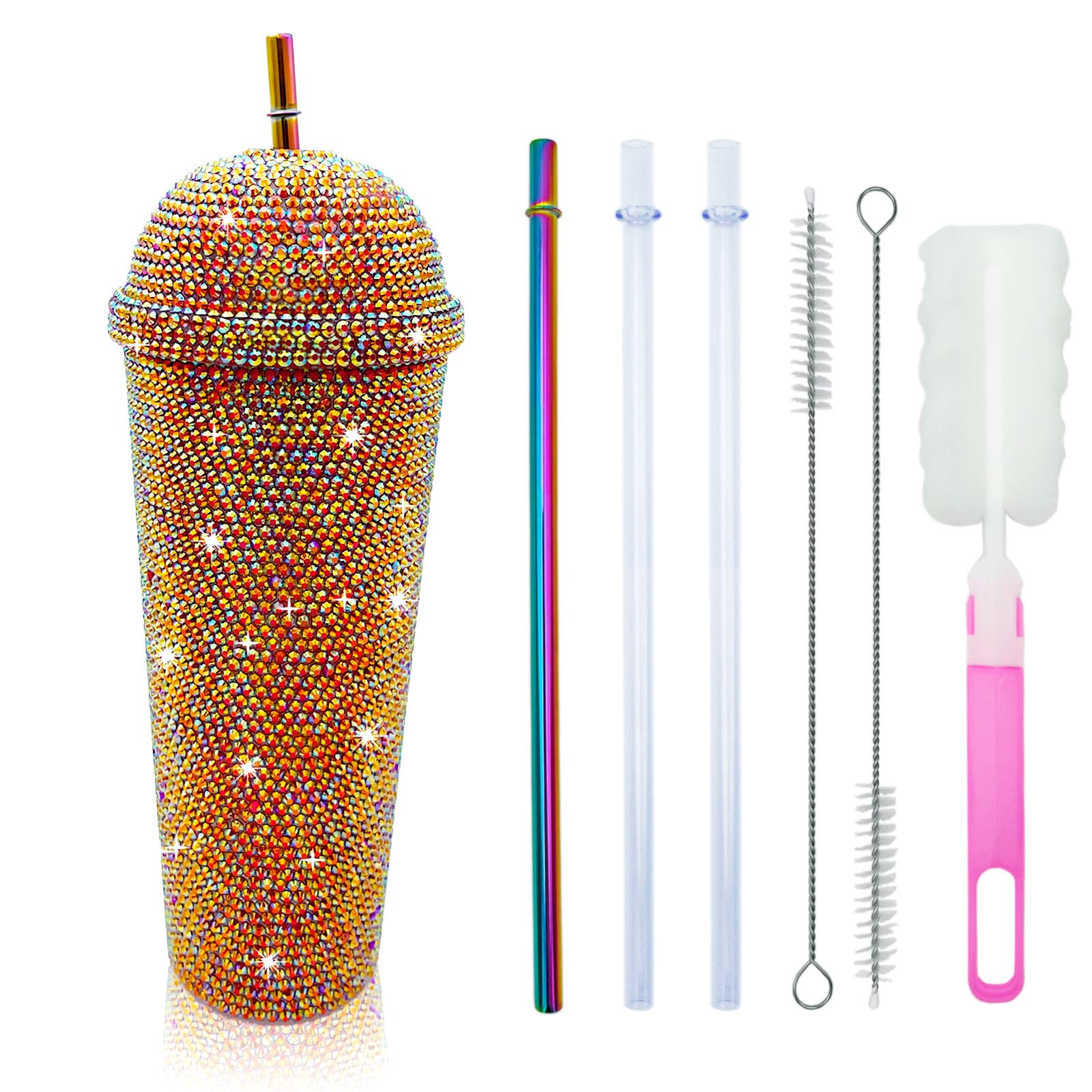 24Oz Bling Cup Handmade Rhinestones Studded Tumbler Double Wall Insulated Plastic Reusable