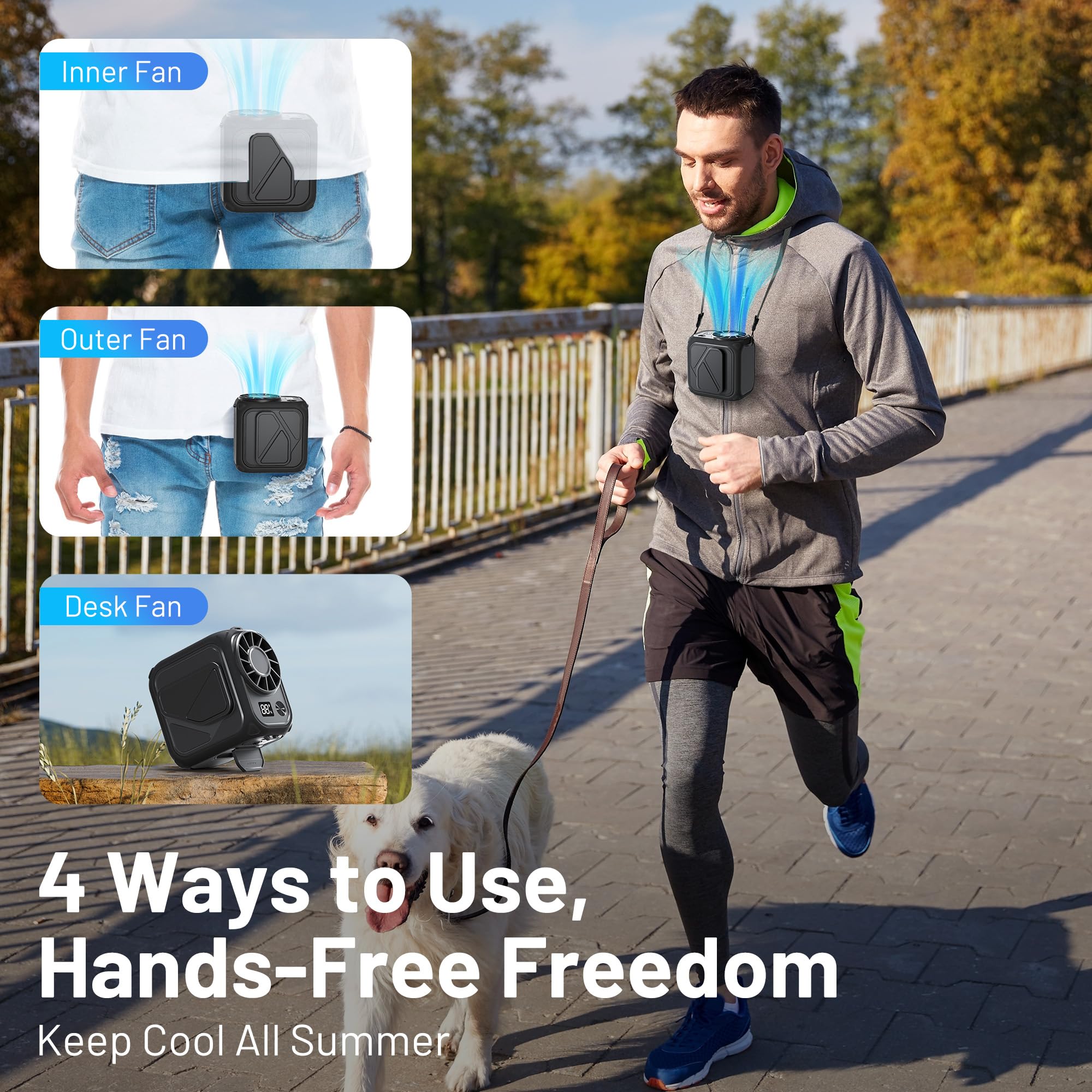 Portable Waist Fan Clip On, 10000Mah Rechargeable & Flashlight, Under Shirt Fan With 5 Speeds Hands