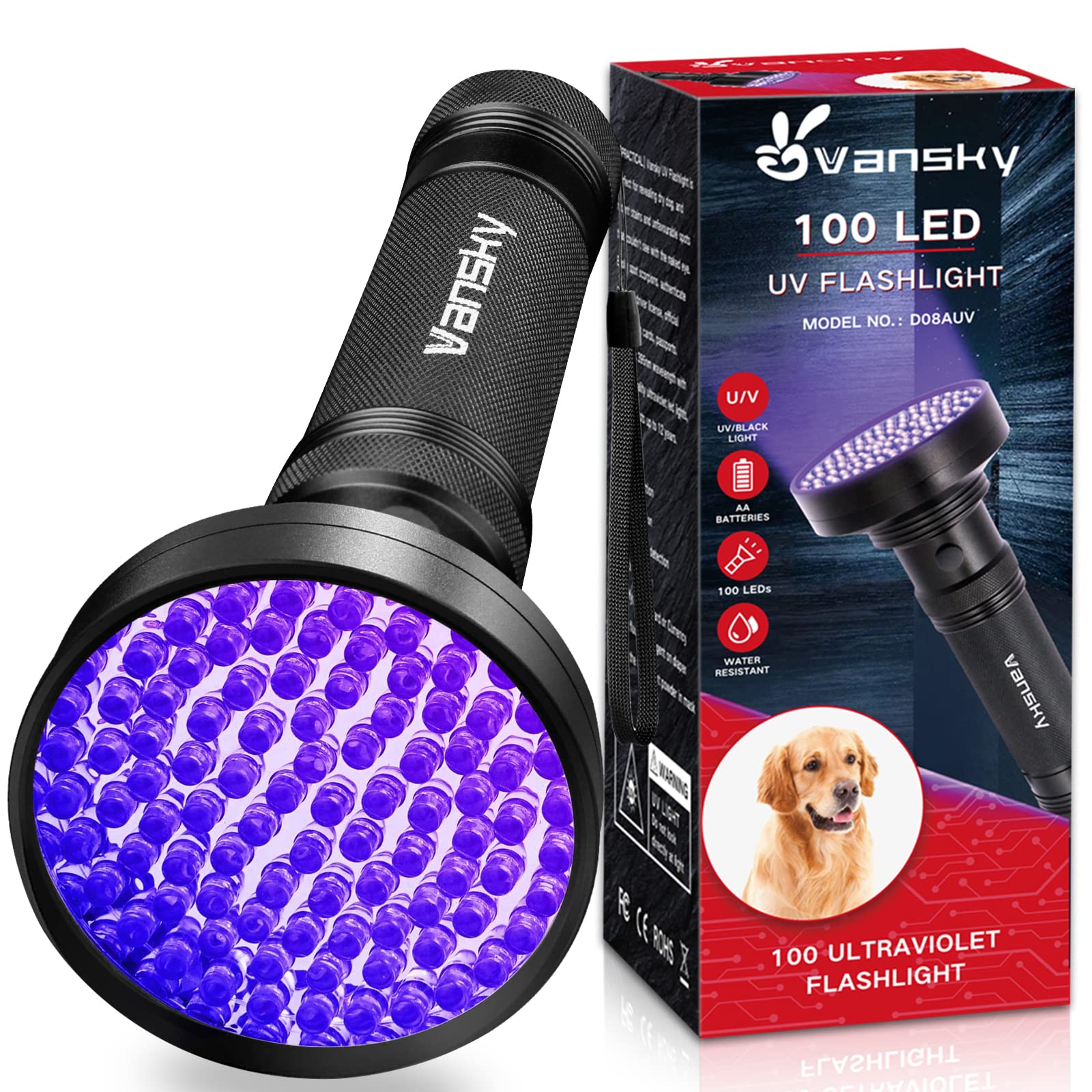 Vansky Black Light Uv Flashlights, 100 Led & 51 Led 395Nm Blacklight Detector For Dog Cat Pet Urine, Dry Stains And Bed Bug, Matching With Pet Odor Eliminator