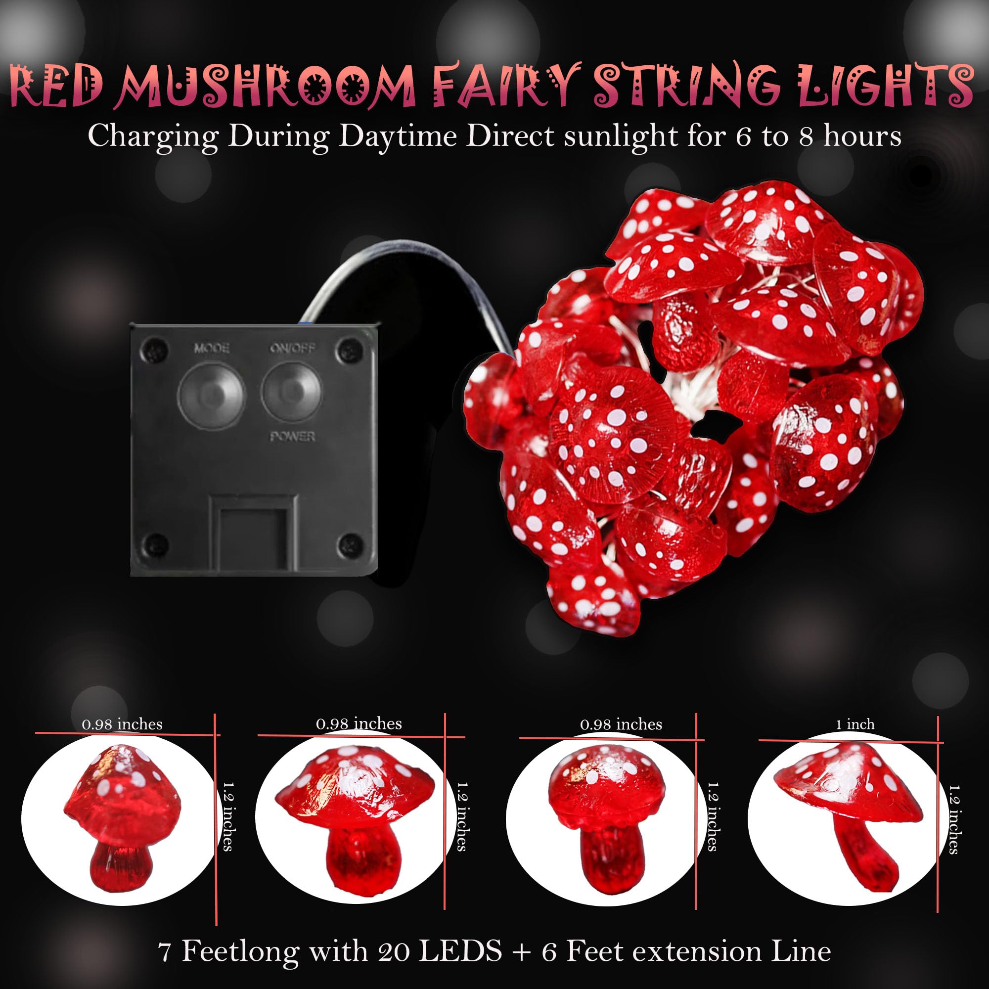 Belniak 3D Mushroom Solar Lights For Outside Solar Garden Lights-40Led 14Ft Waterproof Fairy Mushroom Novelty Mushroom Decor For Yard Patio Window Balcony Yule Decoration
