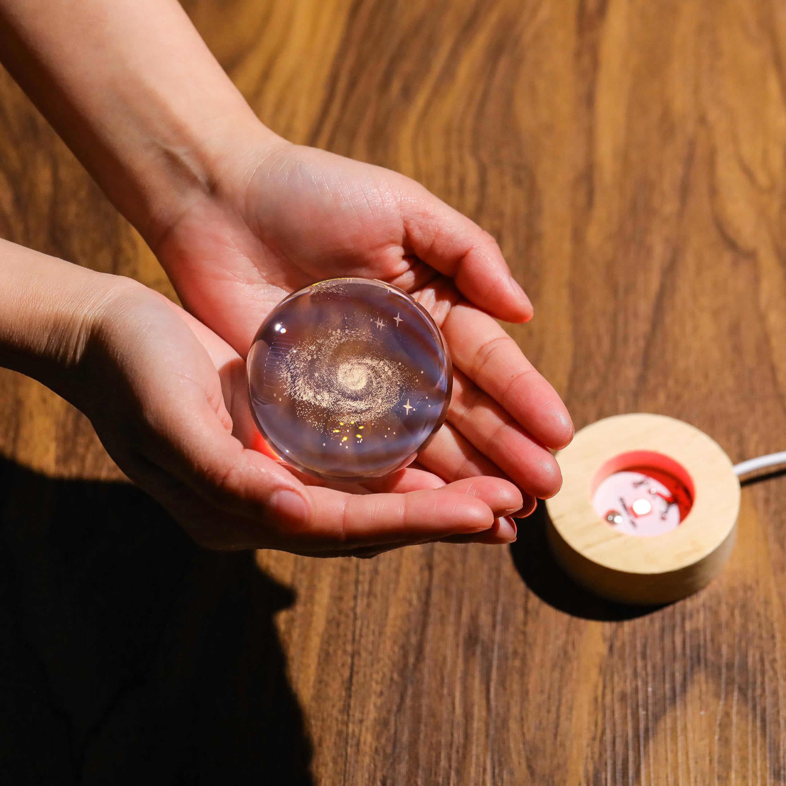 Precious Memorial 3D Galaxy Crystal Ball Night Light With Remote  2.36 Inch Galaxy Planets Glass Ball Lamps With 16 Color Led Wooden Base For Birthday, Astronomy Space Universe  For Boys Girls