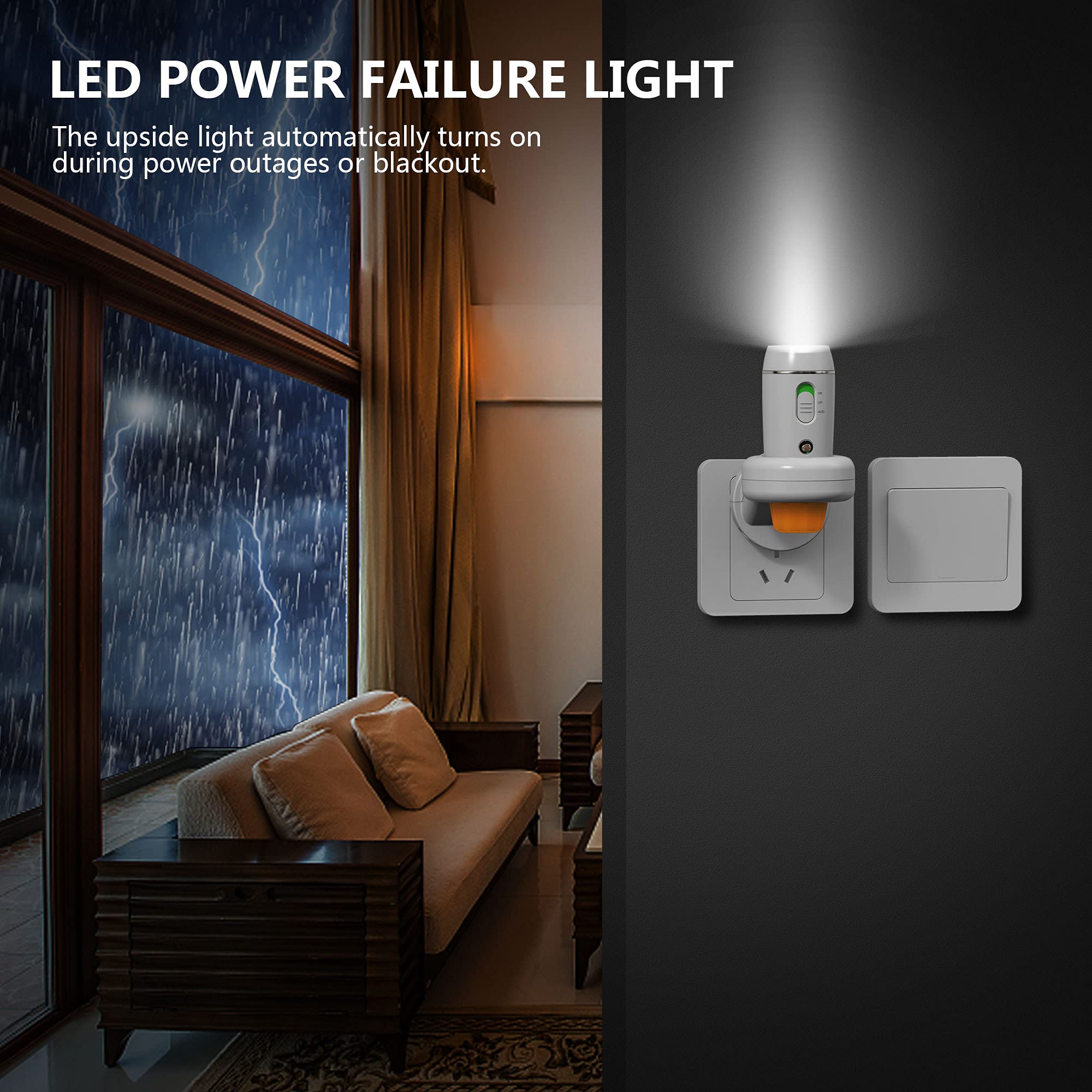 Aosbet Thovas Emergency Led Flashlight, 3-In-1 Rechargeable Power Failure Light, Multi-Function Portable Automatically Handheld Lights For Home, Lighting Sensor Night Light, 2 Packs