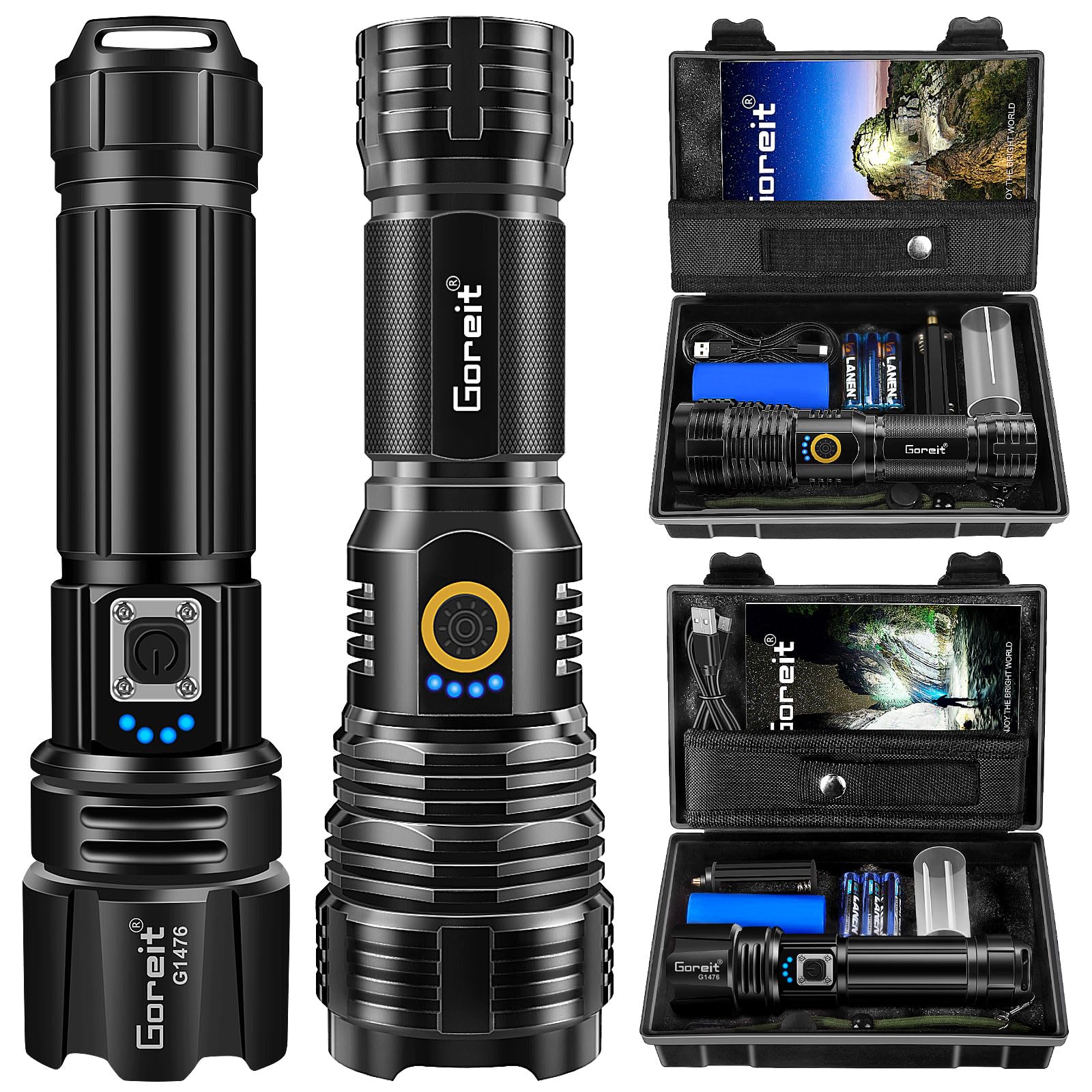 Goreit G1476 + G1915 Flashlights High Lumens Rechargeable