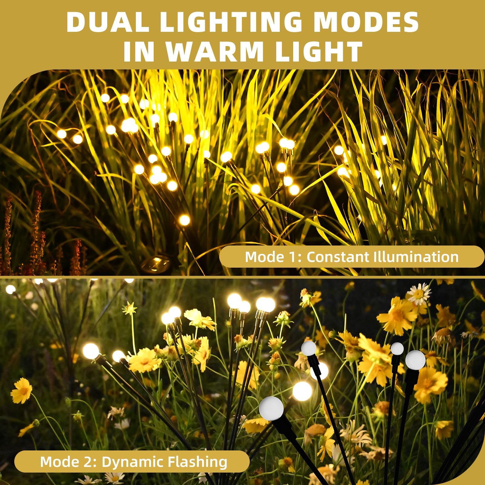 Rieyue Solar Garden Lights – 1 Pack, Dual Mode 10 Led Outdoor Solar Lights, Waterproof Solar Outdoor Decor For Yard, Patio, Pathway, Firefly Solar Lights Outdoor For Garden Ambiance(Warm Light)