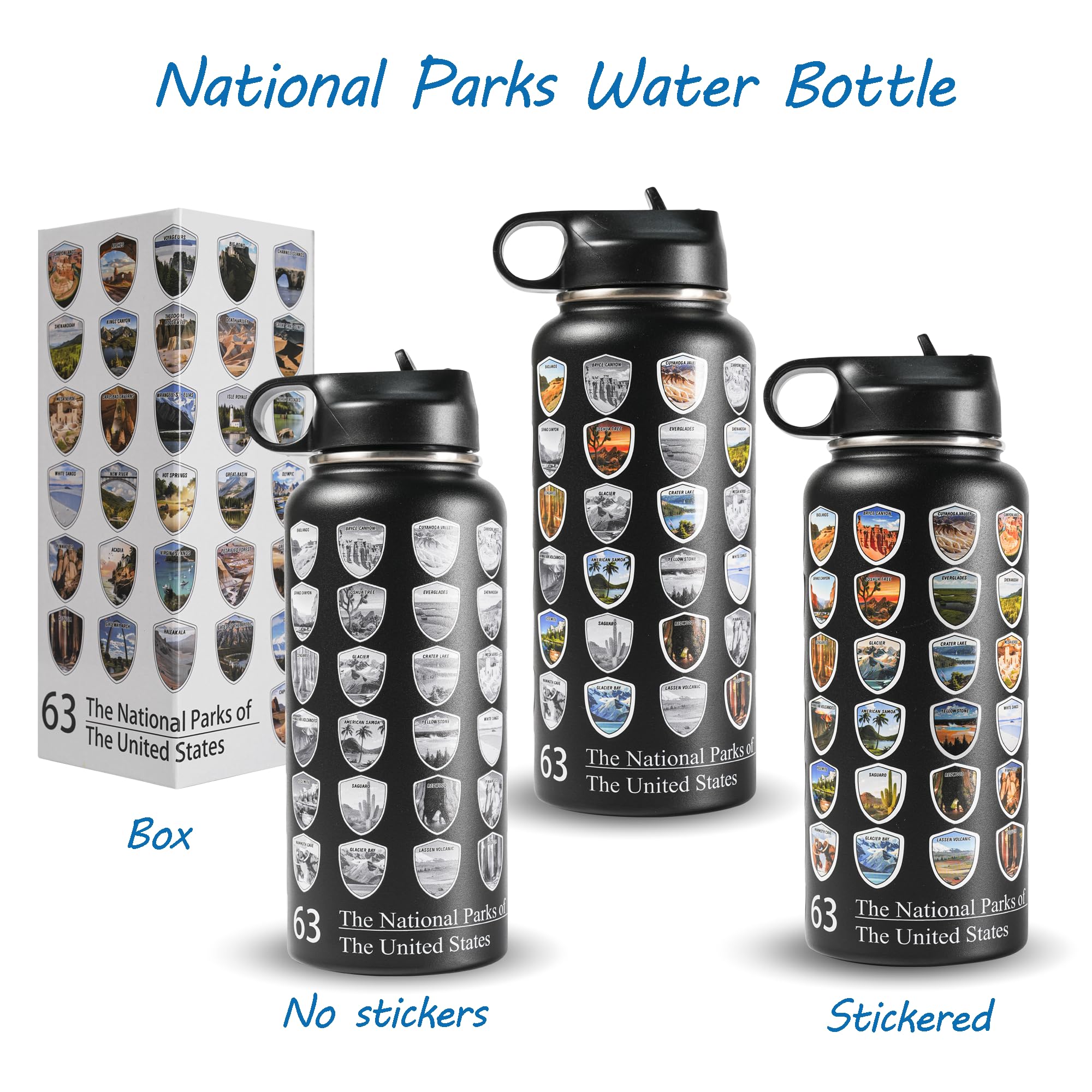 63 National Parks Water Bottle With Stickers,3D Printed,32 Oz Travel Insulated Bottles