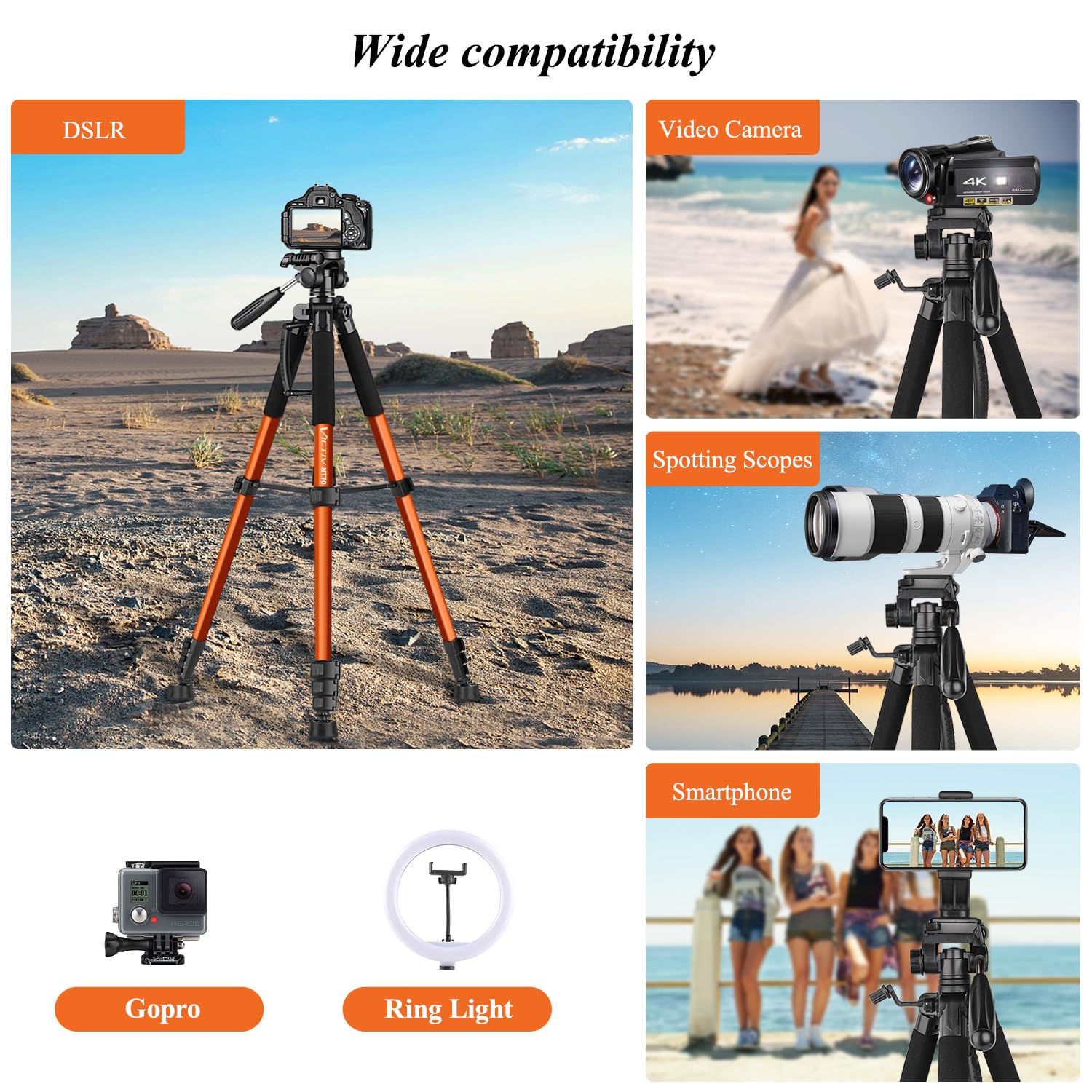 Victiv Tripod 74-Camera-Tripod For Cell Phone, Aluminum Professional Heavy Duty Camera Tripod Stand, Tripod For Camera Dslr Slr With Carry Bag, Compatible With Canon Nikon Iphone