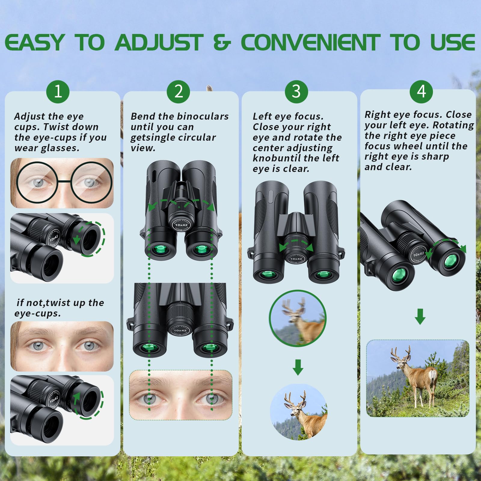Thclus Binoculars For Adults, 10X42 Hd High Powered Large Eyepiece Fmc Lens Bak4 Prism Wide-Field Ipx7 Waterproof Anti-Skid Anti Fog Easy Focus Binoculars For Bird Watching Travel Cruise