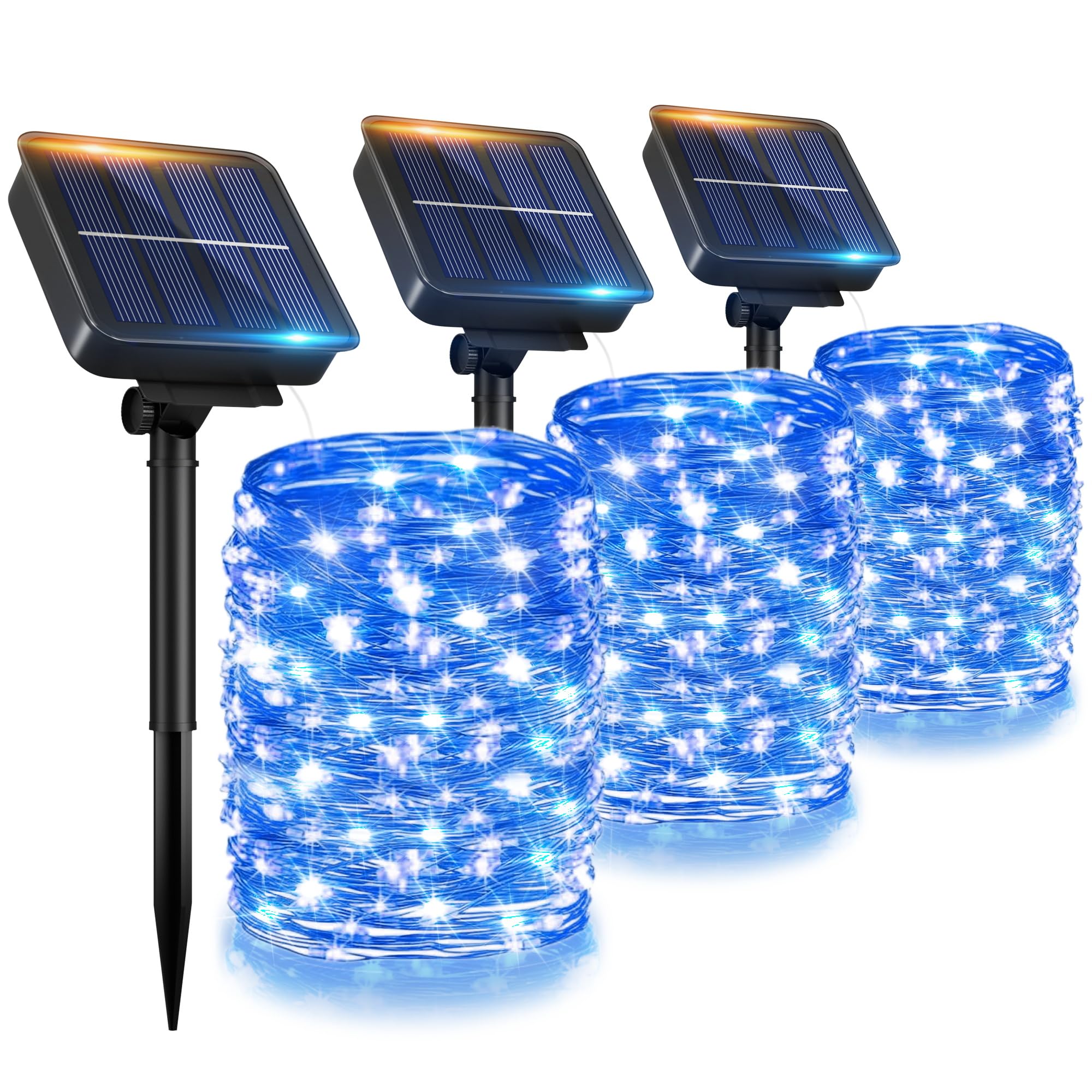 Ohlux 3 Pack Solar String Lights Outdoor, Blue Total 99Ft 300Led Solar Powered Waterproof Fairy Lights, 8 Modes Christmas Lights For Garden Christmas Patio Tree Wedding Decor