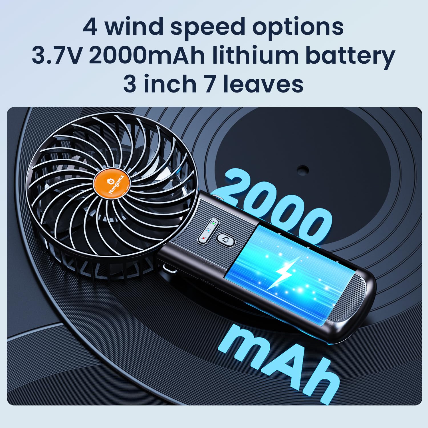 Handheld Fan Portable Foldable Rechargeable: Black Mini Portable Handheld Fan 180° Adjustable