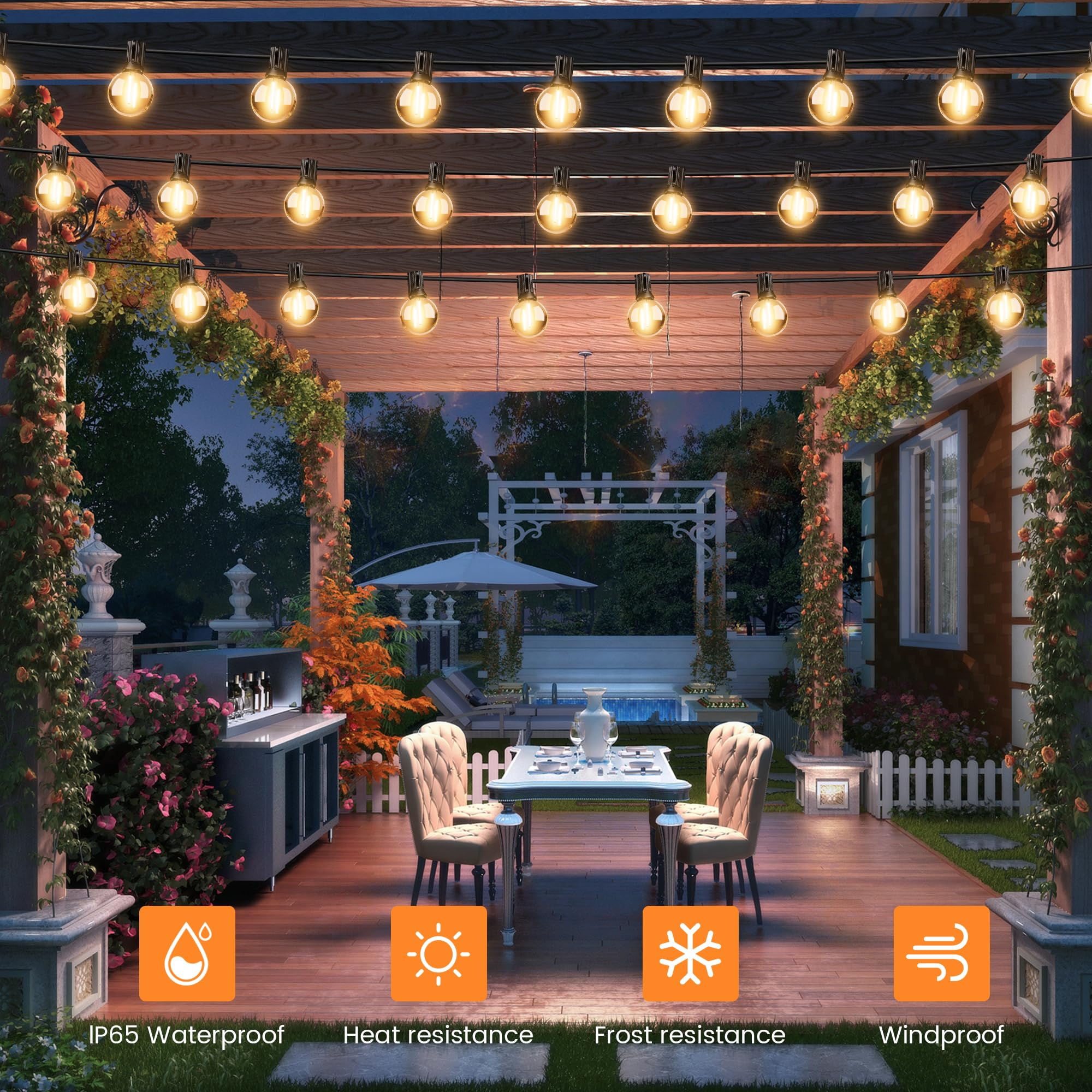 Ohlux 120Ft Solar String Lights Outdoor With Remote, Commercial Grade Patio Lights With 52 Shatterproof G40 Globe Led Filament Bulbs, Dimmable Outside Edison Hanging Light For Backyard Party Decor