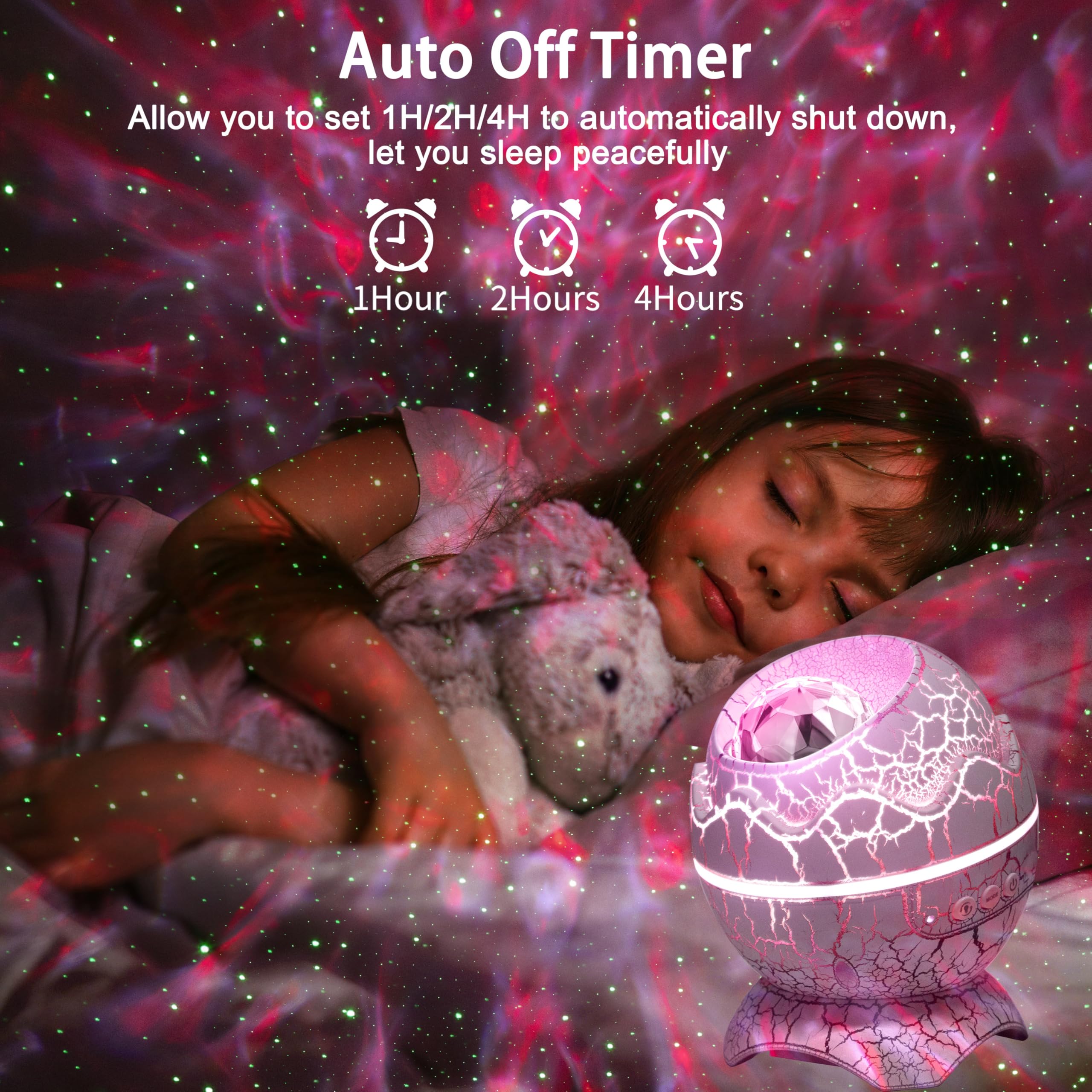 Airivo Star Projector Night Light, Dinosaur Egg Ocean Wave Galaxy Projector For Bedroom With Music Speaker, White Noise, Timer And Remote, Ceiling Projection Lamp Room Decor  For Kids & Adults