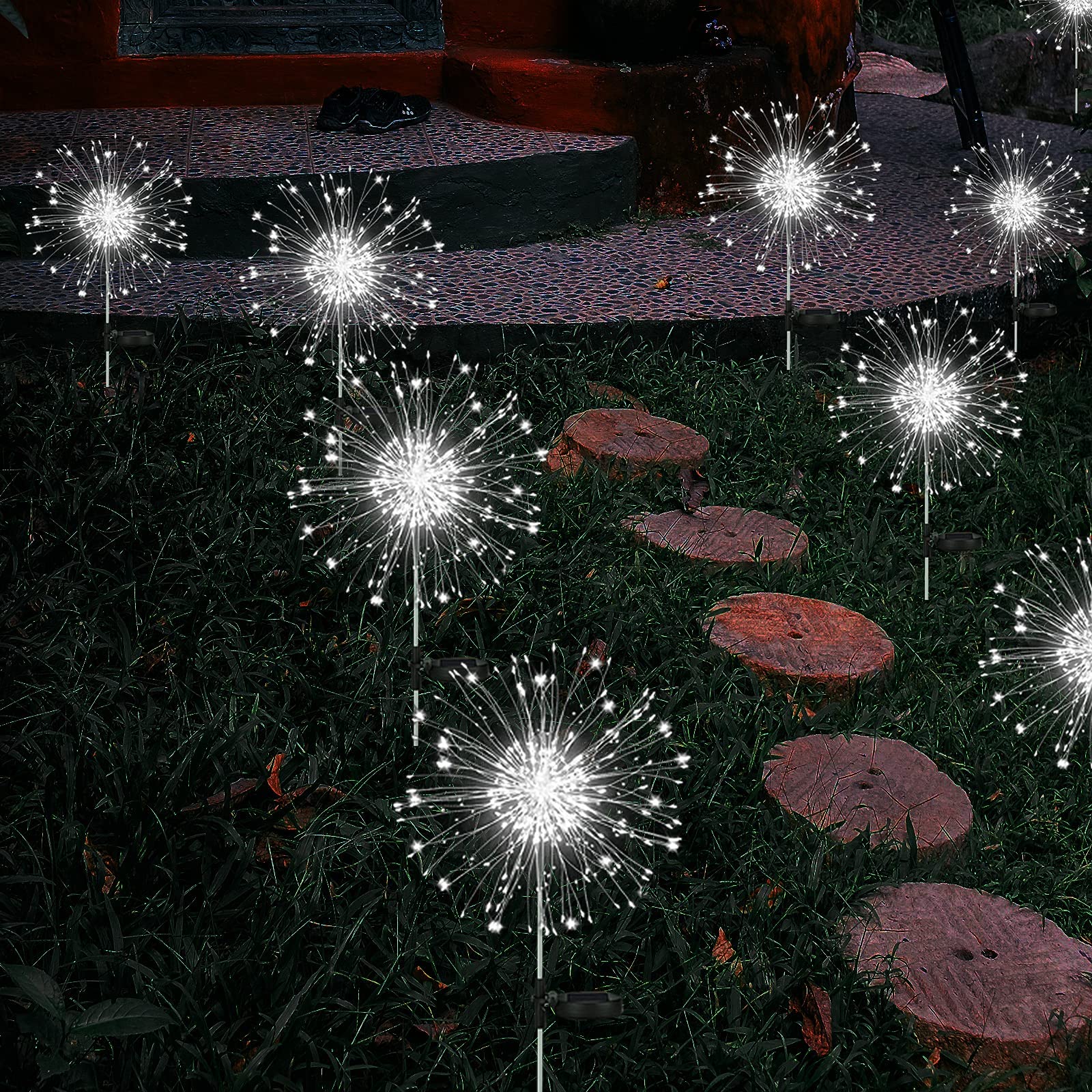 Zqx Solar Garden Decoration Light Outdoor, Diy Solar Firework Light 40 Copper Wires 120 Led 2 Lighting Modes,Waterproof Stake Landscape Light For Party Garden Courtyard Path (2 Packs Of Cold White