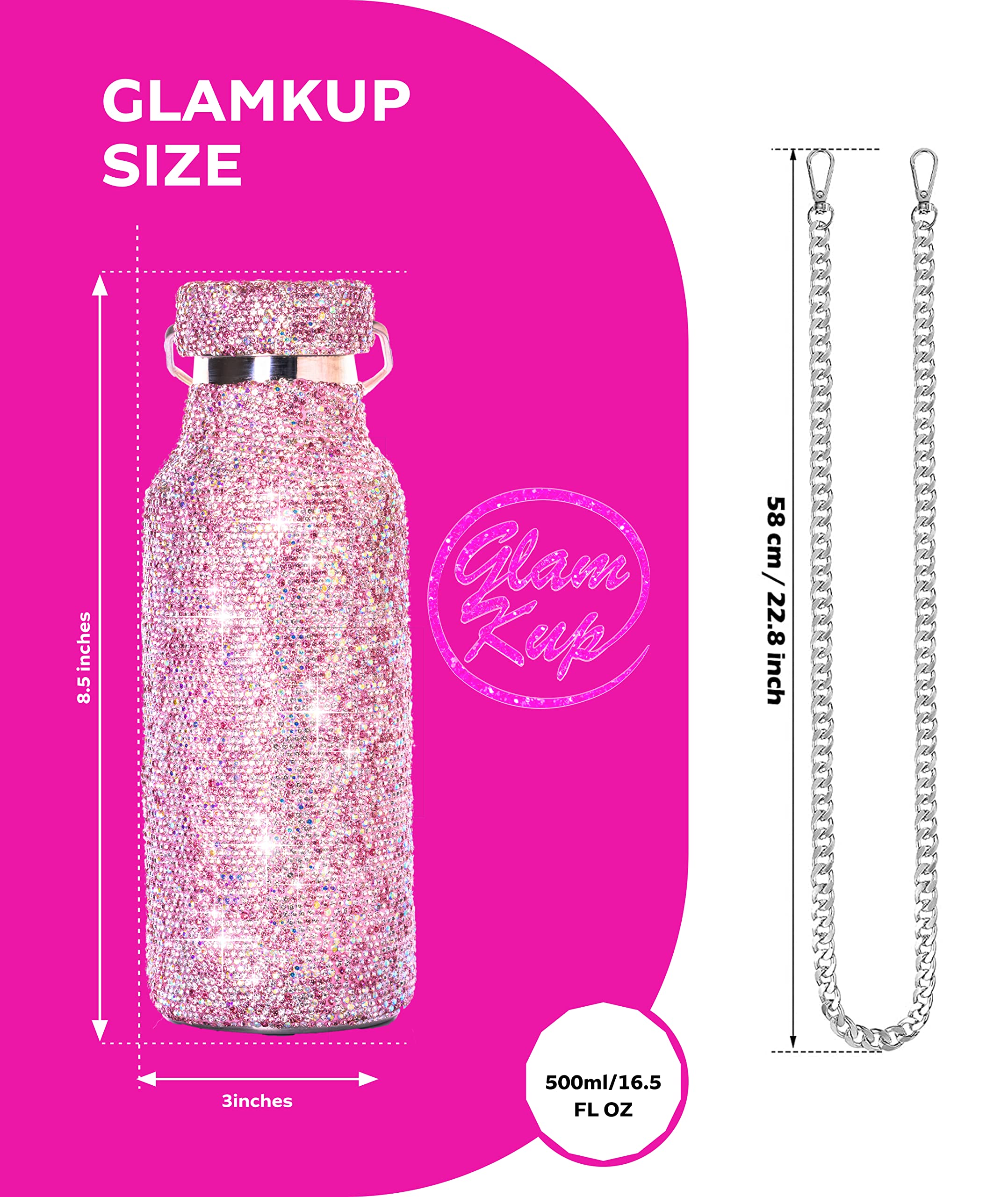 Diamond Water Bottle Bling Cup Glitter Water Bottle Rhinestone Dazzling Stainless Steel