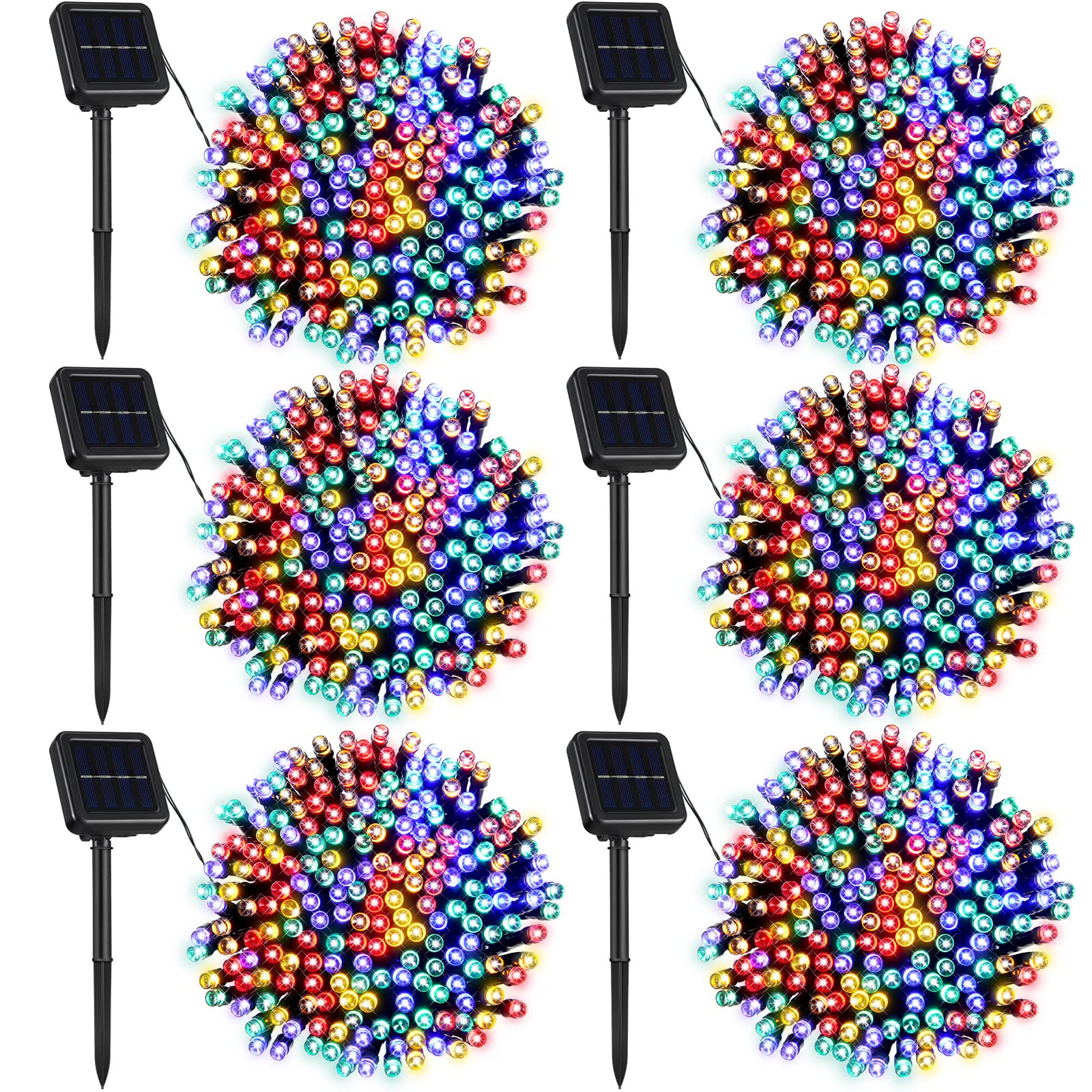 Reginary 6 Pack Christmas Solar Power String Lights Outdoor 200 Led 72 Ft Waterproof Led String Lights With 8 Lighting Modes Solar Powered Garden Led Lights For Christmas Tree Decorations(Multicolor)