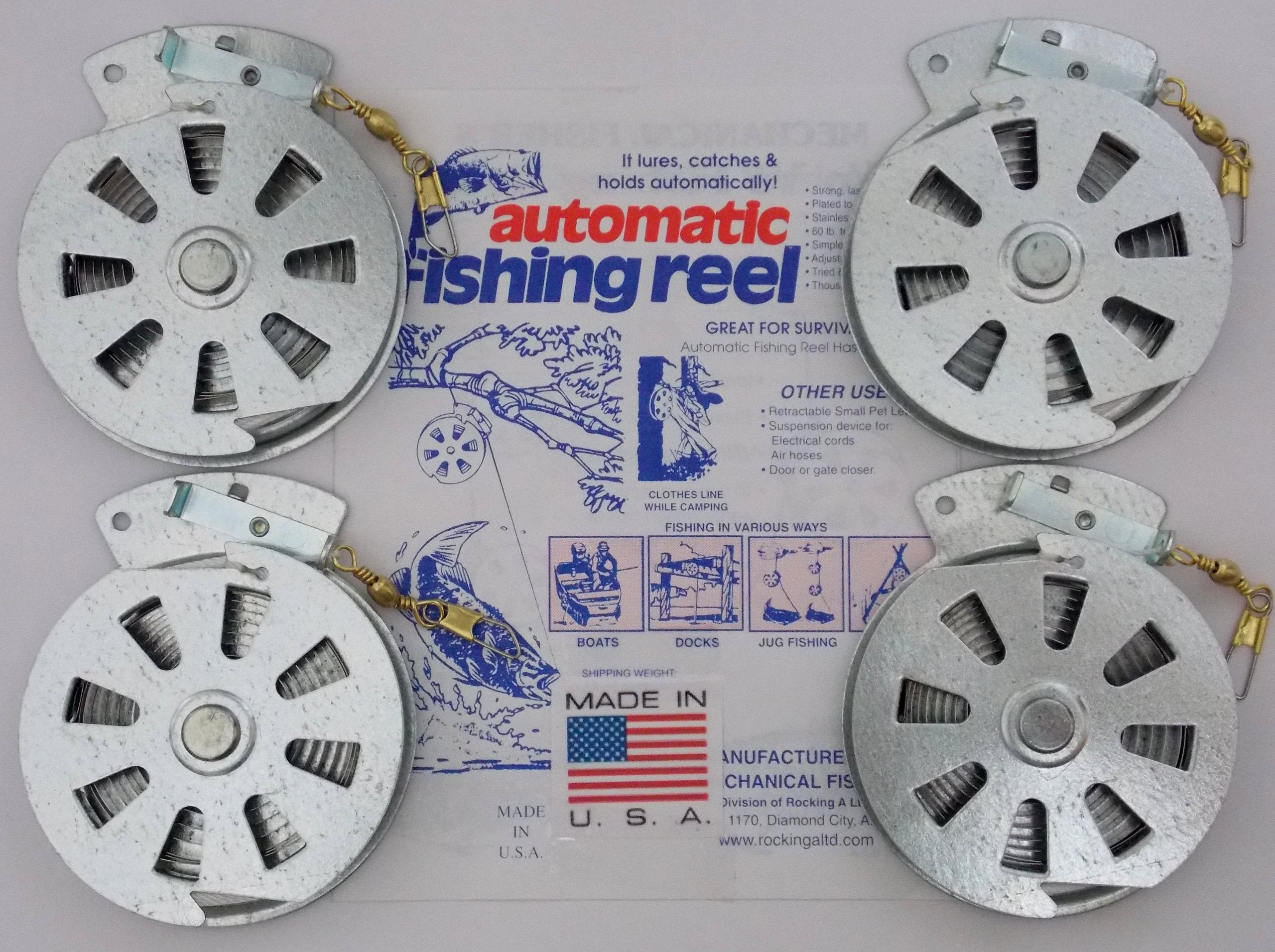Yo Yo Reel 4 Mechanical Fisher'S Yo Yo Fishing Reels -Package Of 4 Reels- Yoyo Fish Trap -(Flat Trigger Model) By Mechanical Fisher Yoyo Automatic Fishing Reel