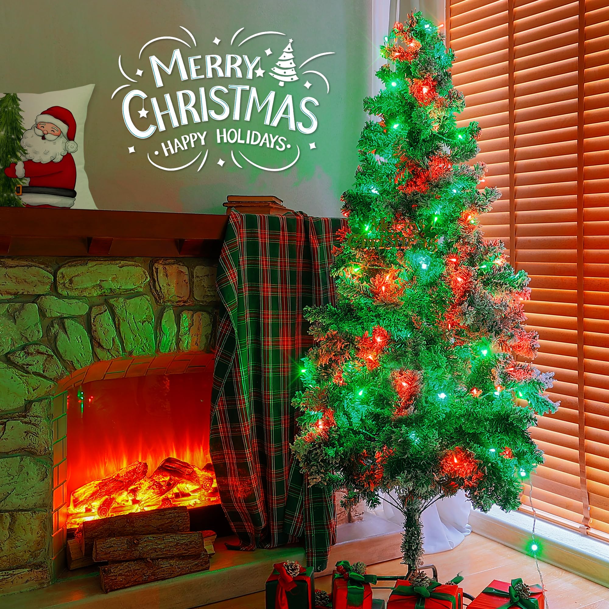 Hopolon Christmas Lights Outdoor Indoor,Red And Green 100 Led Christmas String Lights,33Ft Extendable Waterproof Clear Wire Twinkle Light Plug In For Xams Tree Wedding Party Yard Patio Garden