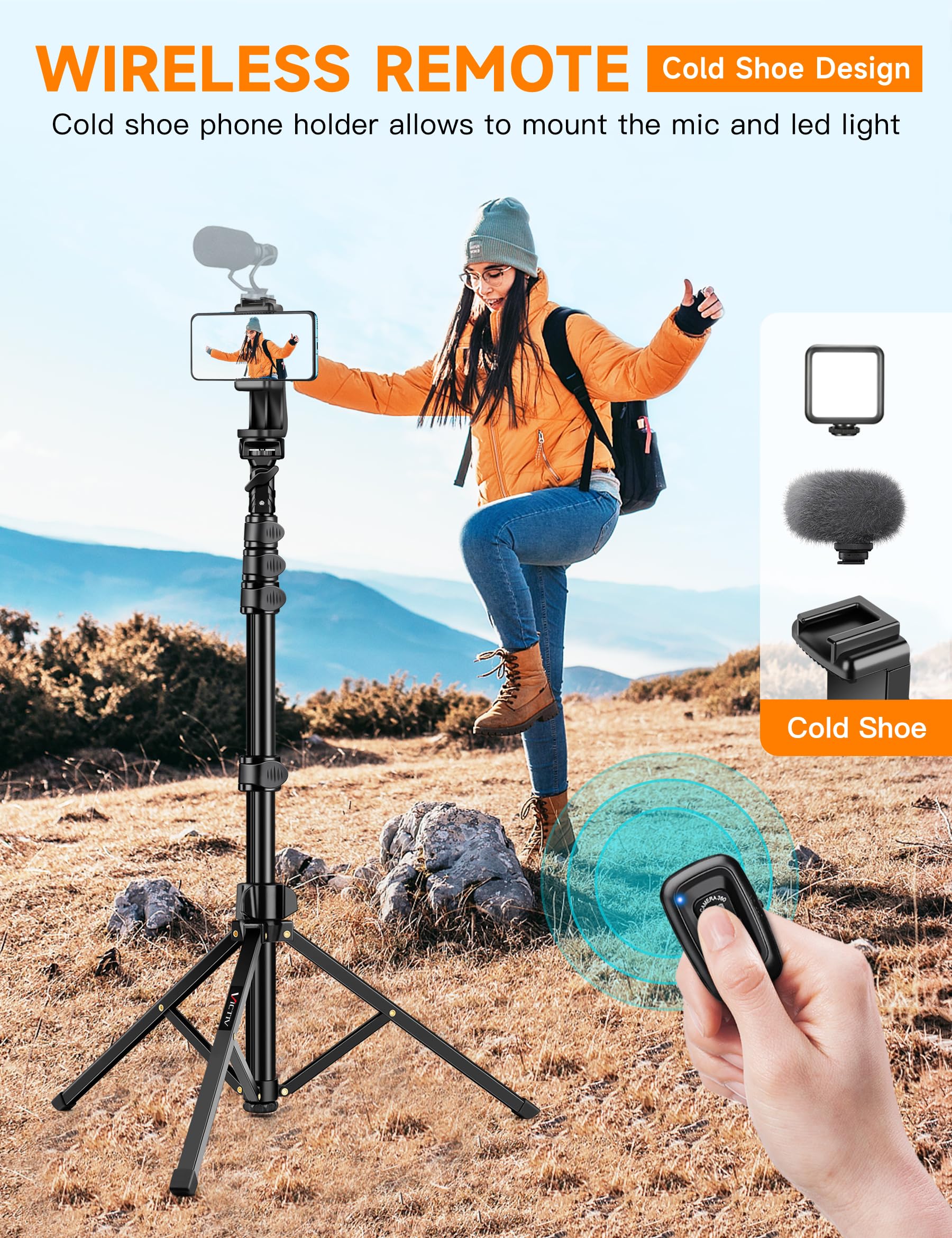 Victiv Phone Tripod, 86" Tall Tripod For Iphone With Flexible Gooseneck & Remote, Portable Aluminum Cellphone Stand For Selfies, Video Recording,Travel, Compatible With Iphone Android