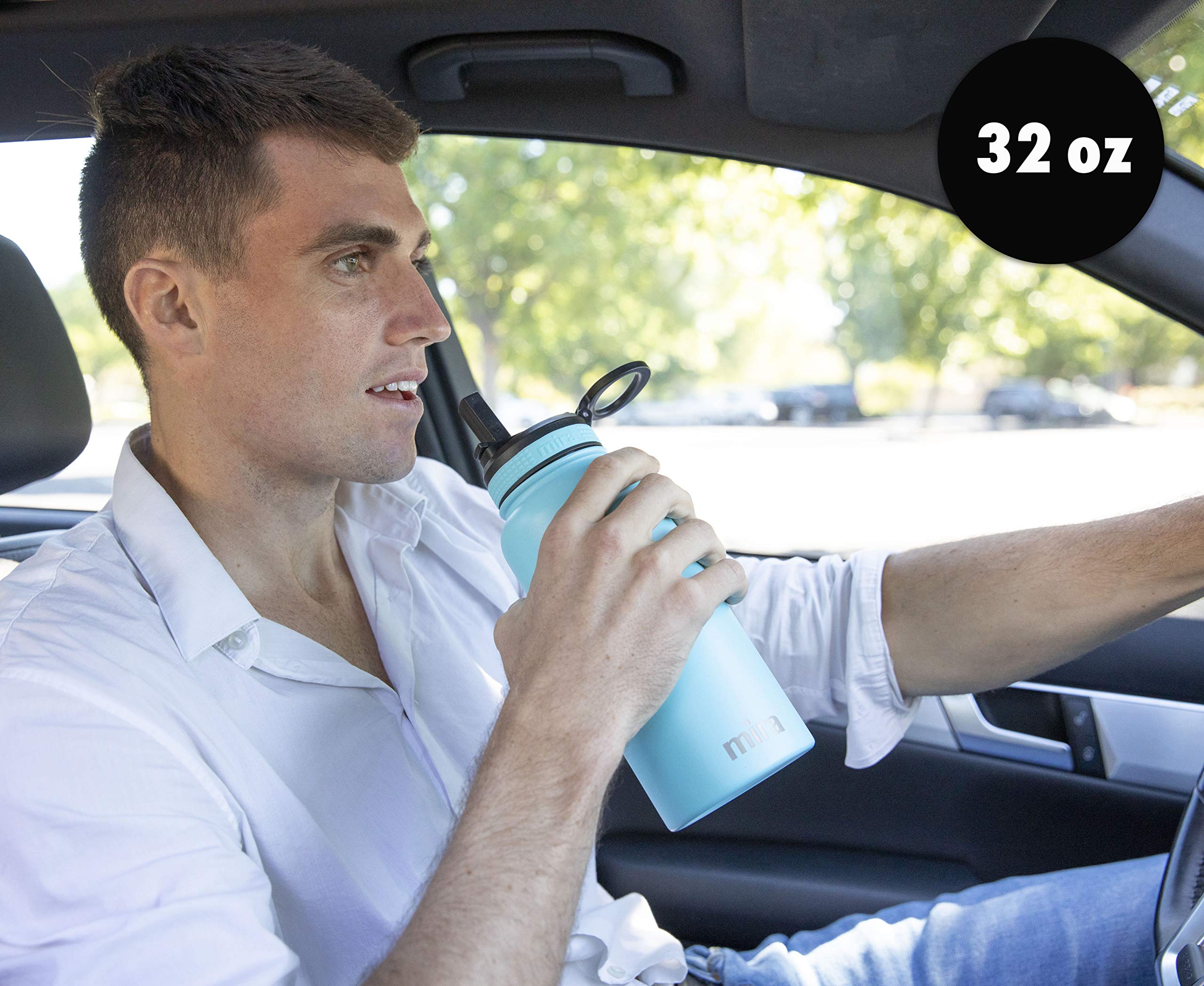 Mira 32 Oz Insulated Water Bottle - Stainless Steel Sports Flask With 2 Lids (Straw & Handle)