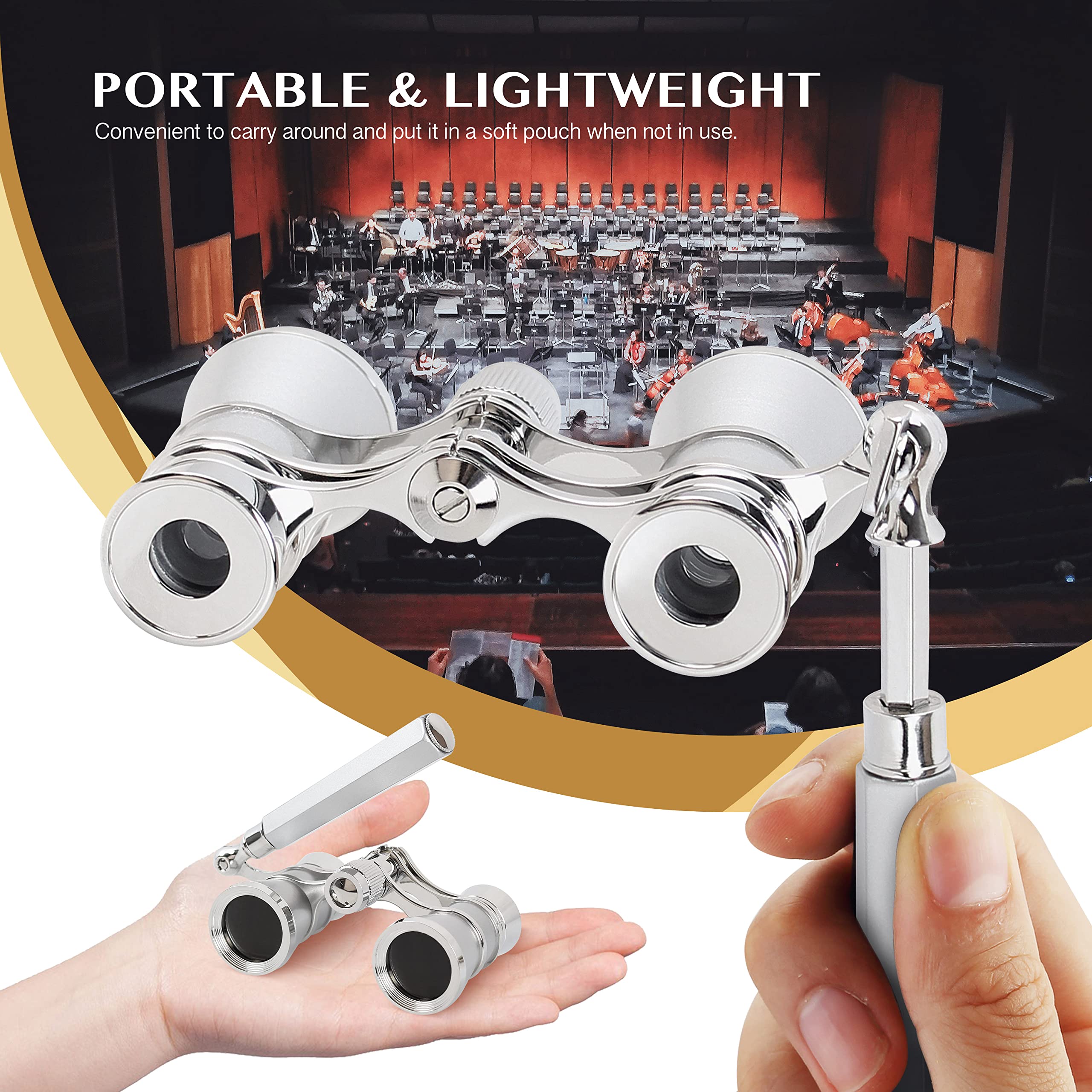 Aomekie Opera Glasses Binoculars 3X25 Lorgnette Theater Glasses Mini Binocular Compact With Handle For Adults Kids Women In Musical Concert(Silver)