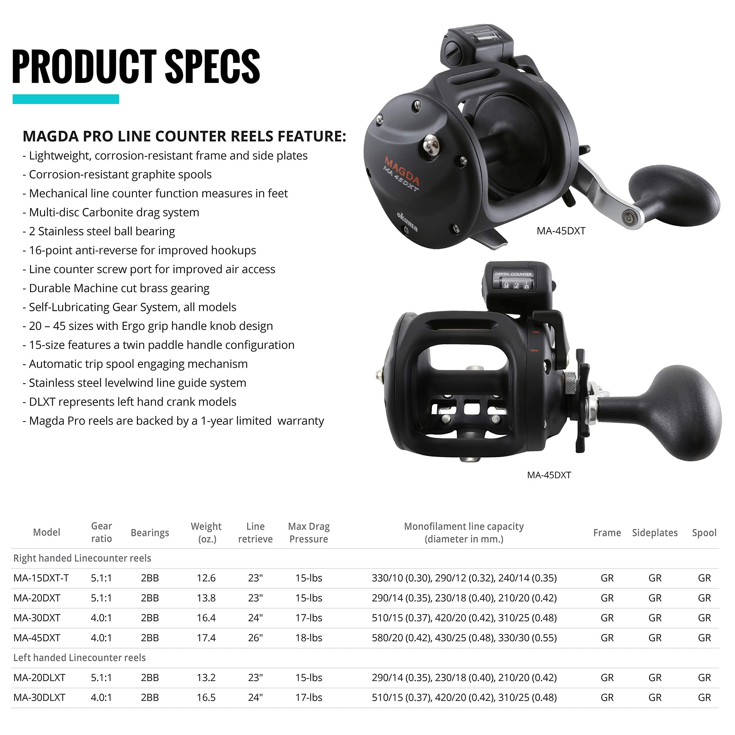 Okuma Ma-30Dlxt  Magda Linecounter Reel, Left Hand,Black