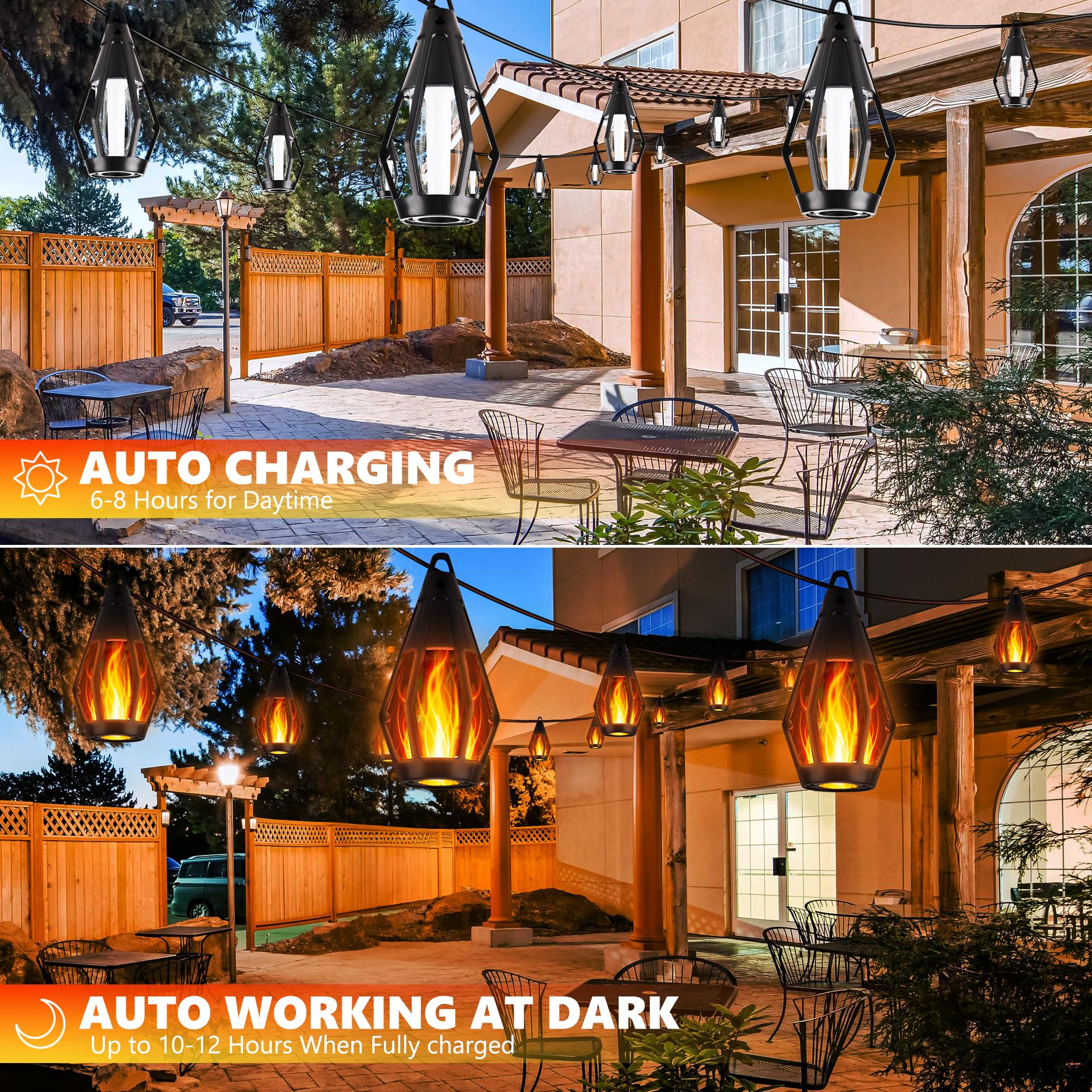 Flacchi Solar Flame String Lights - 48Ft 15 Led Lights Outdoor Solar String Lights For Garden Patio Decoration