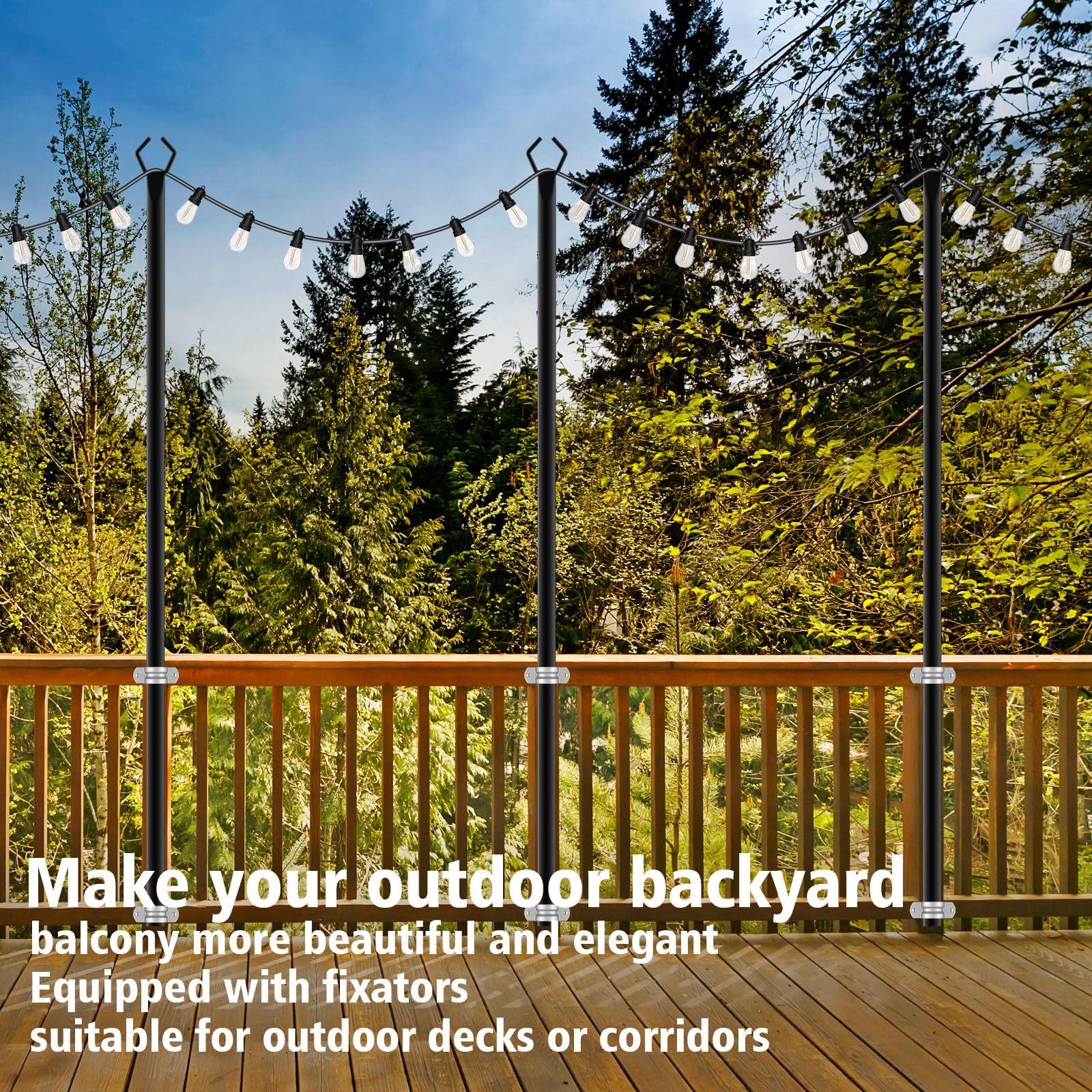 Zoegi 10Ft String Light Poles 4 Pack,Light Poles For Outside Lights With Fork,Outdoor Brackets Hanging Lights,Metal Stand For Deck Patio,Backyard,Wedding,Deck,Party